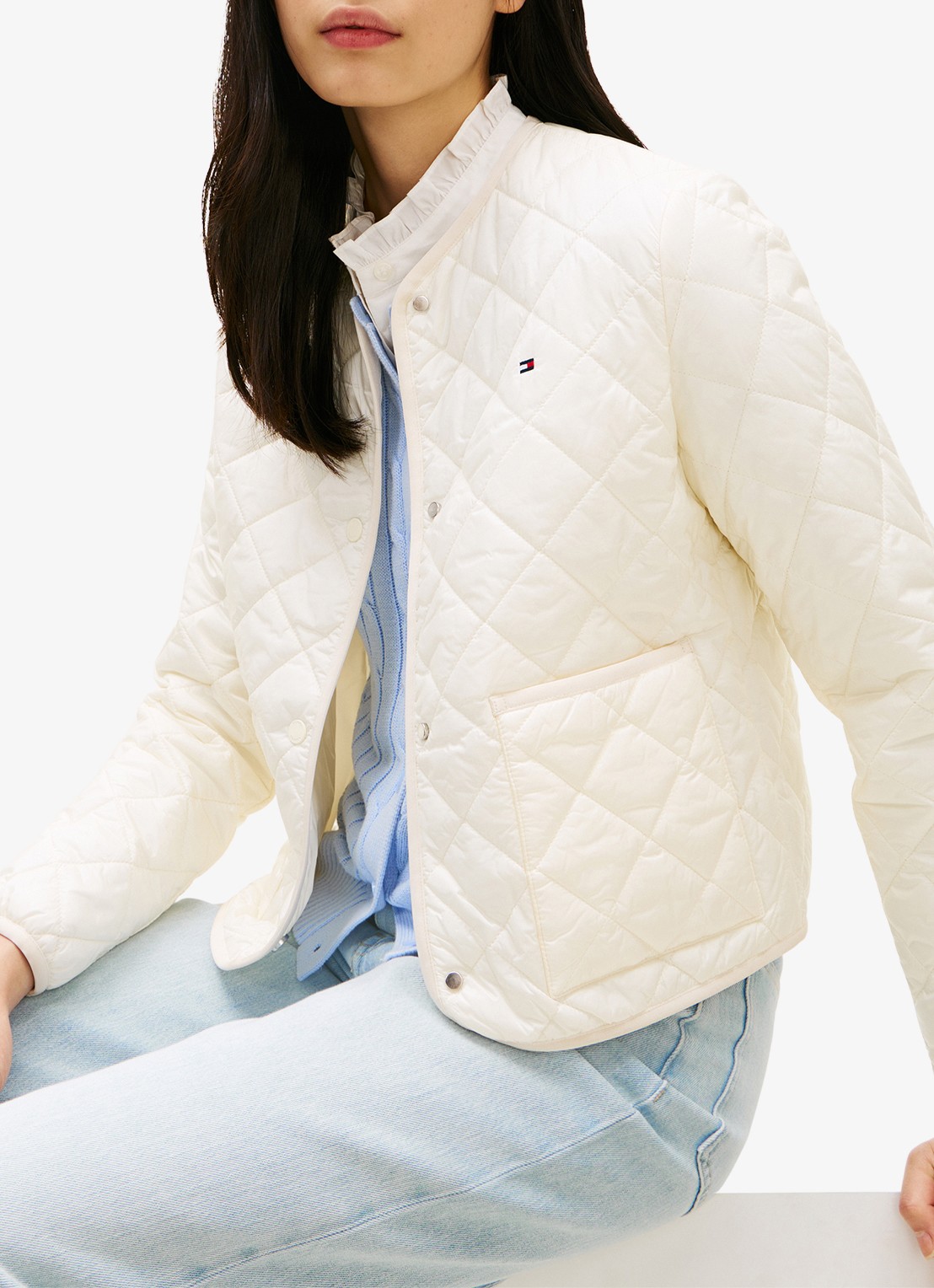 Tommy Hilfiger Jack met quilt patroon en steekzakken - detail 3 beige