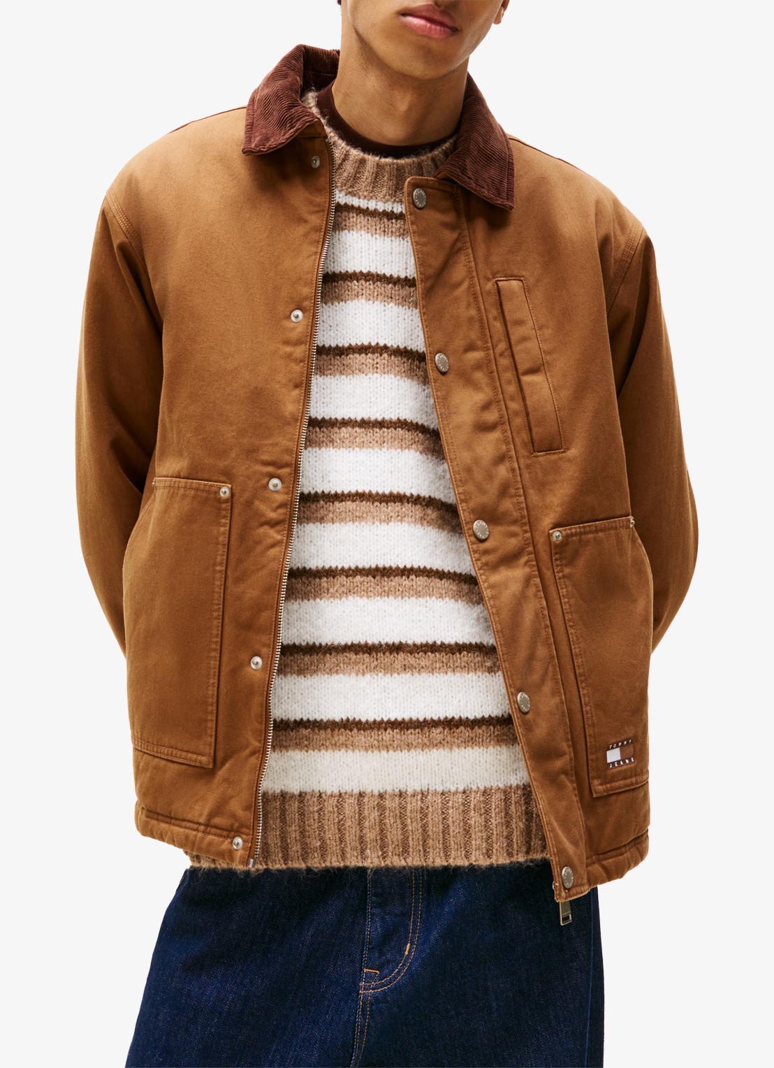 Tommy Hilfiger Jack van corduroy met teddy voering - detail oranjebruin