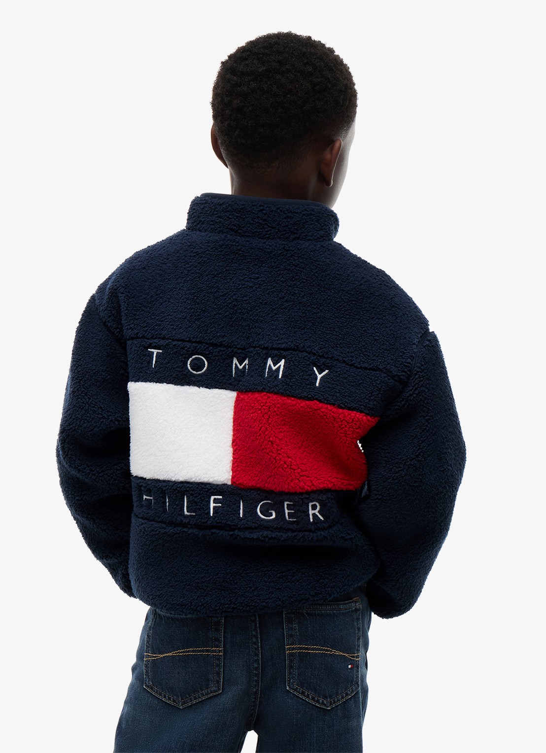 Tommy Hilfiger Jack van fleece met logo - achterkant 3 donkerblauw