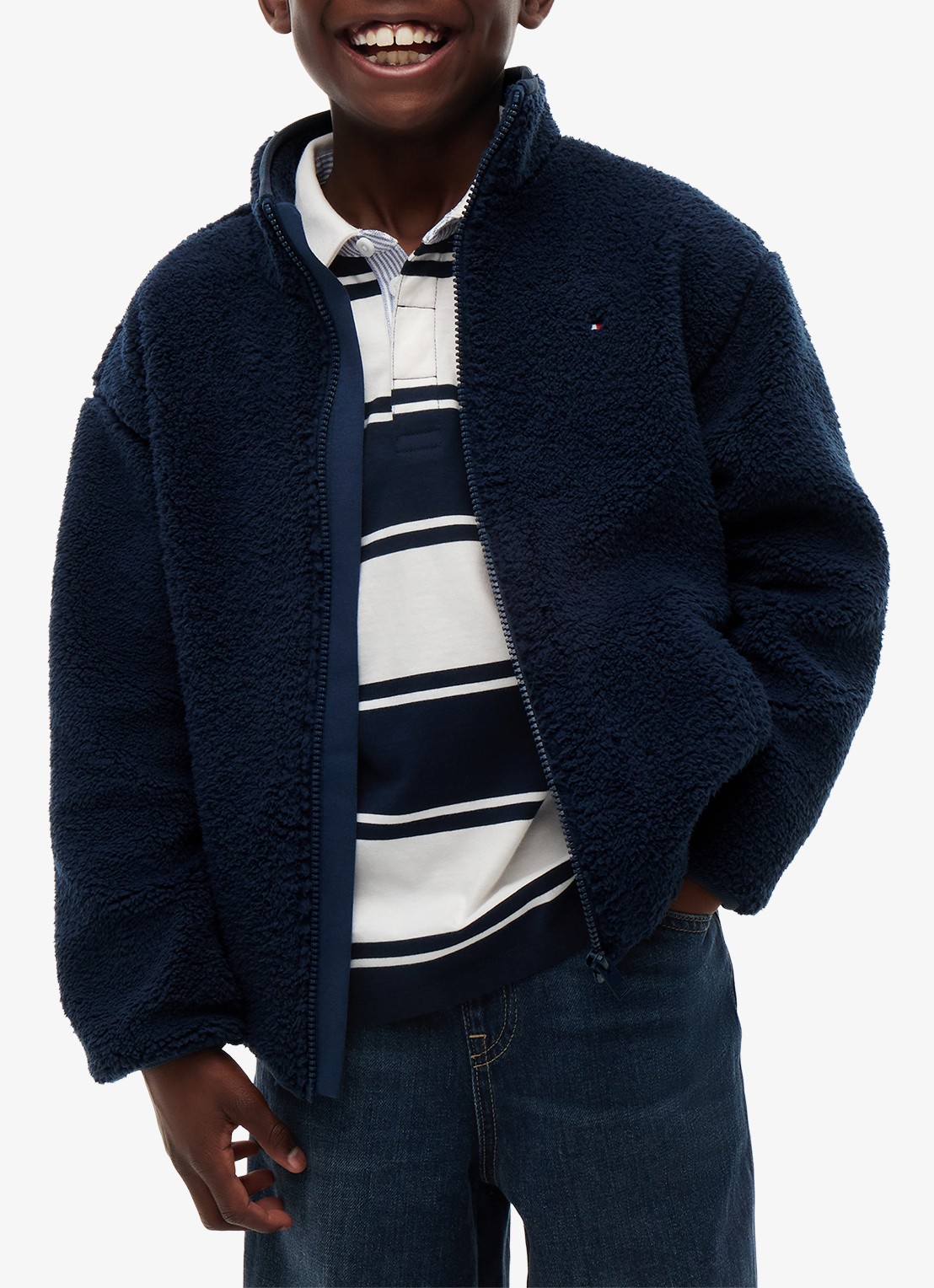 Tommy Hilfiger Jack van fleece met logo - detail 4 donkerblauw
