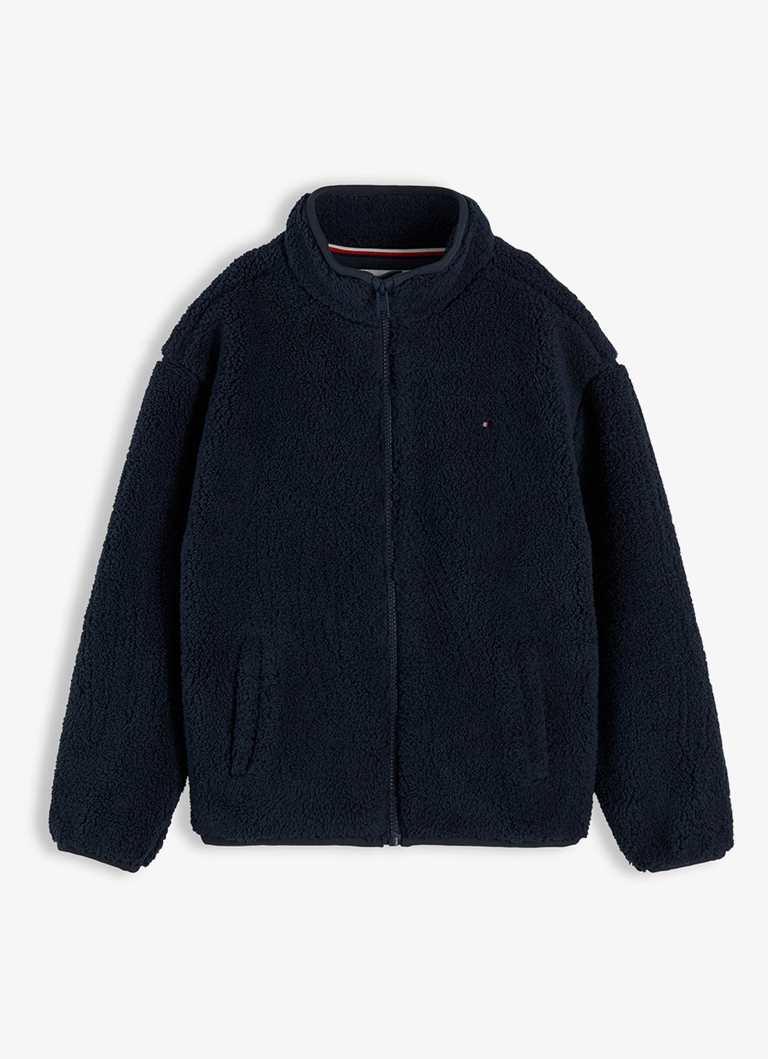 Tommy Hilfiger Jack van fleece met logo - voorkant donkerblauw