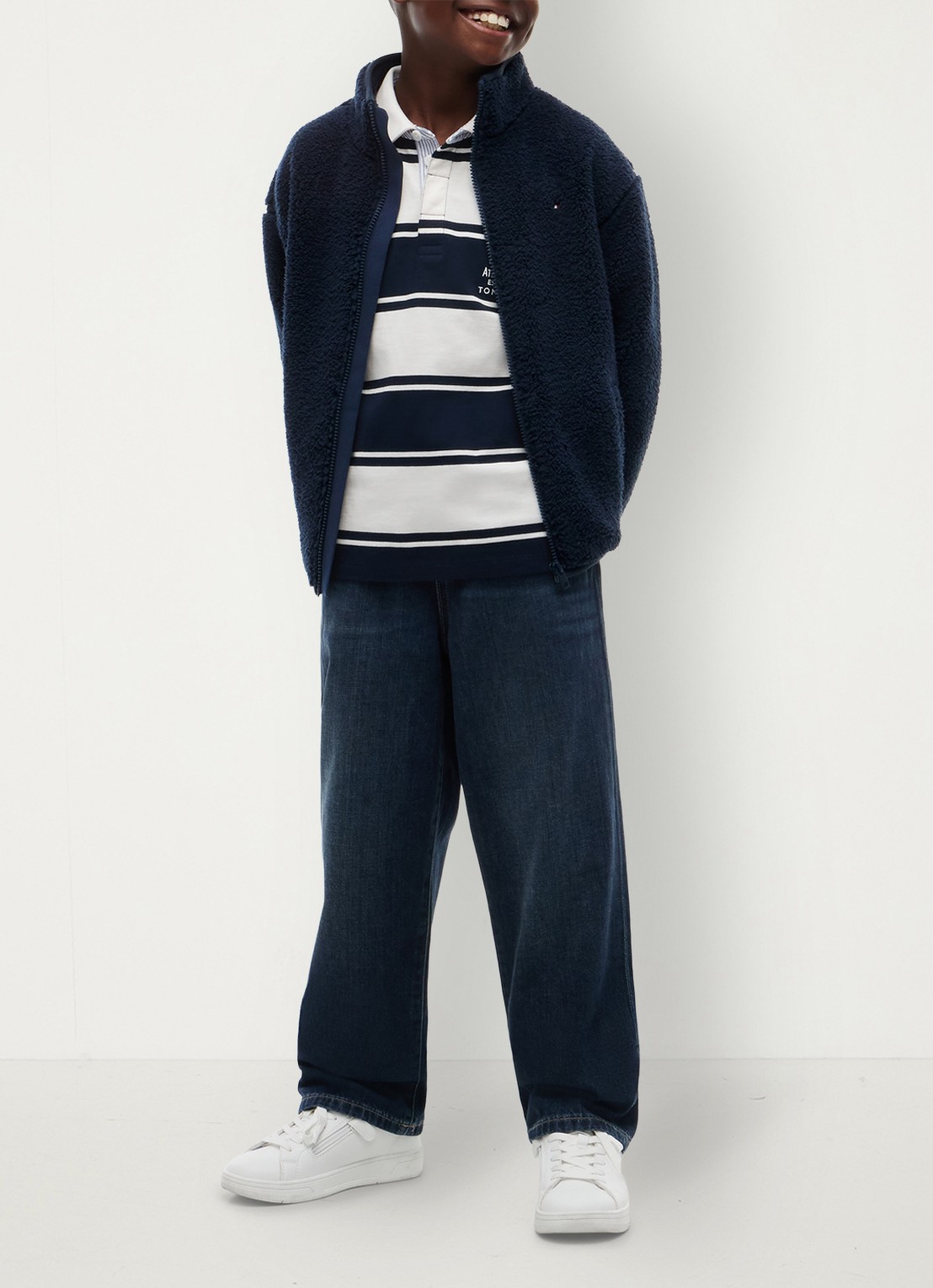Tommy Hilfiger Jack van fleece met logo - voorkant 2 donkerblauw