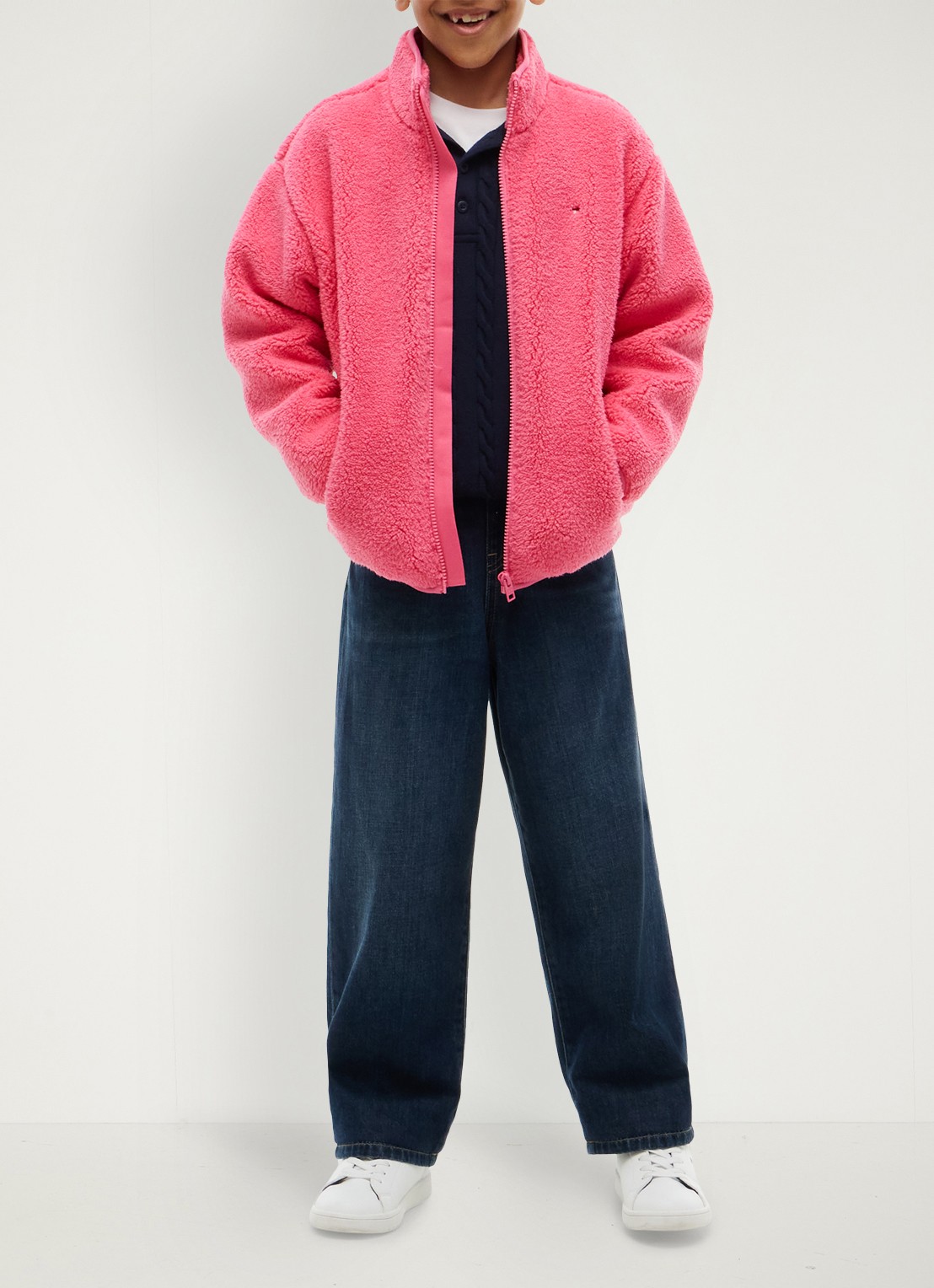 Tommy Hilfiger Jack van fleece met logo - voorkant 3 roze