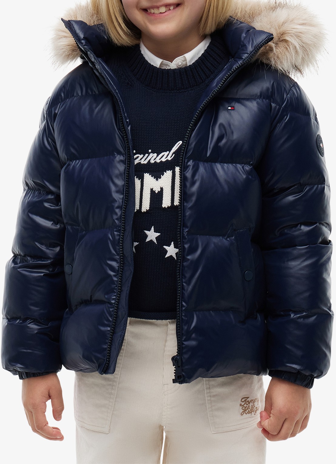Tommy Hilfiger Jas met donsvulling en capuchon - detail donkerblauw