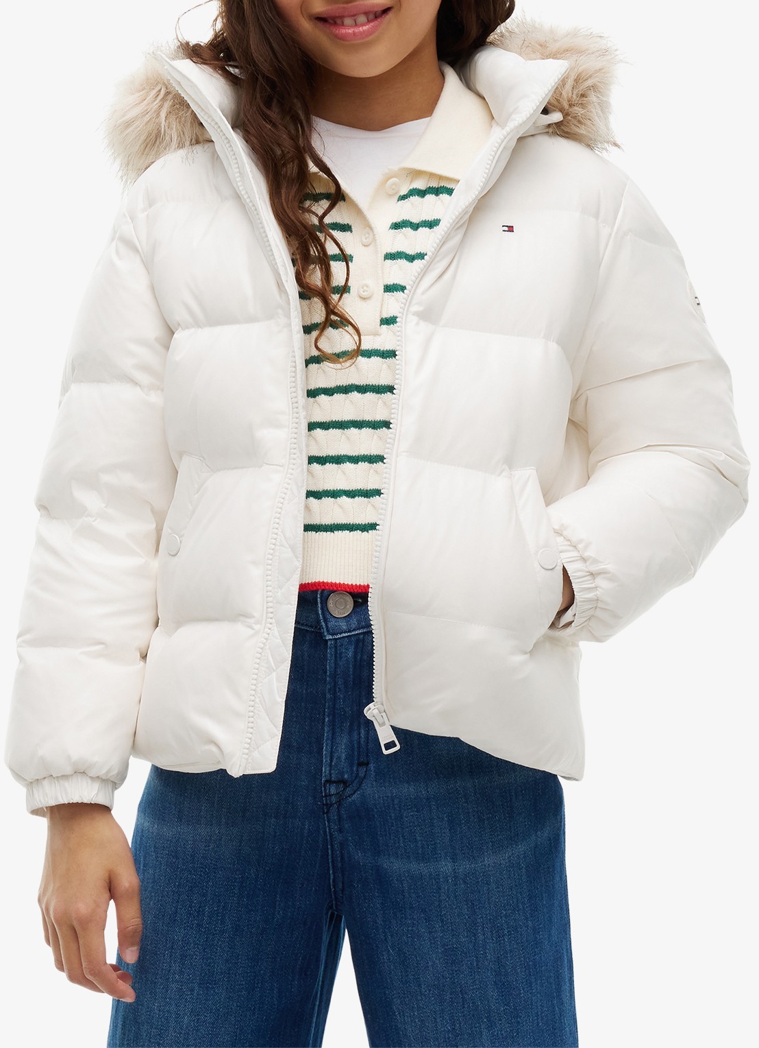 Tommy Hilfiger Jas met donsvulling en capuchon - detail gebroken wit