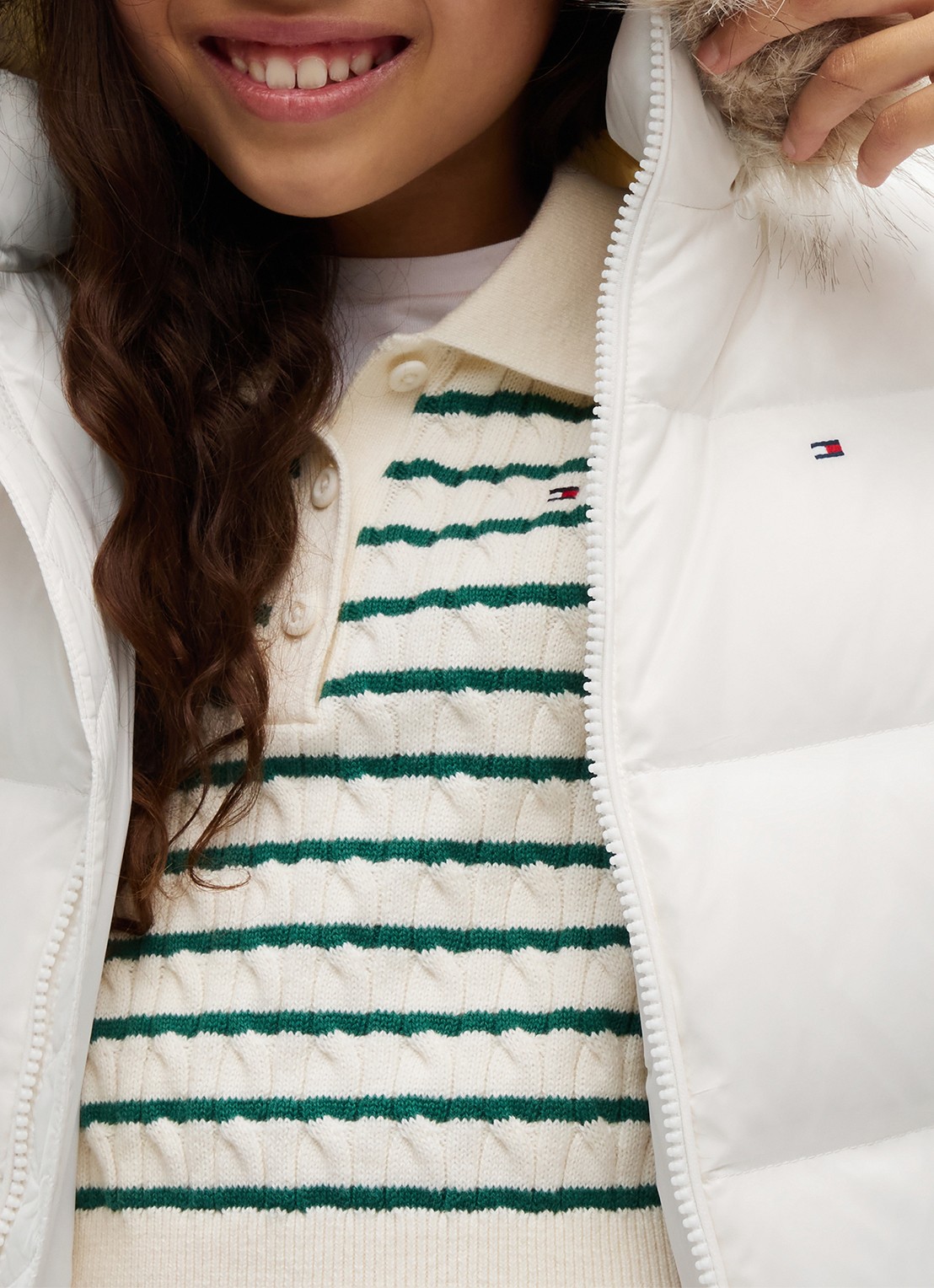 Tommy Hilfiger Jas met donsvulling en capuchon - detail 2 gebroken wit