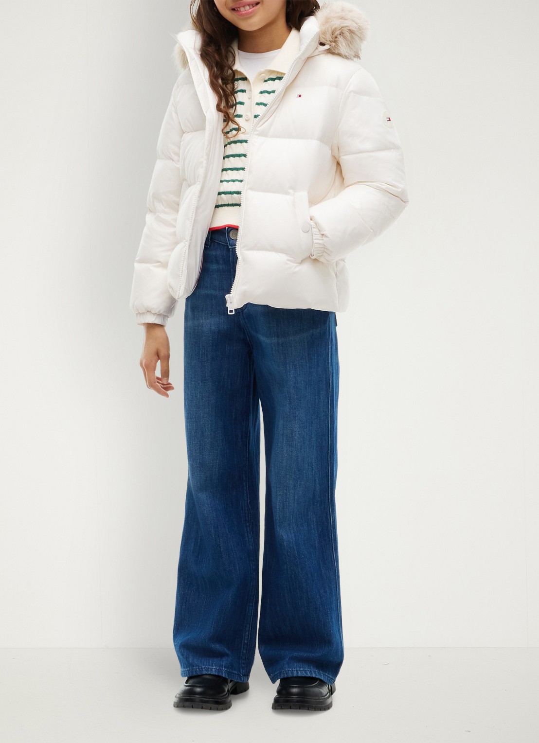Tommy Hilfiger Jas met donsvulling en capuchon - voorkant 5 gebroken wit