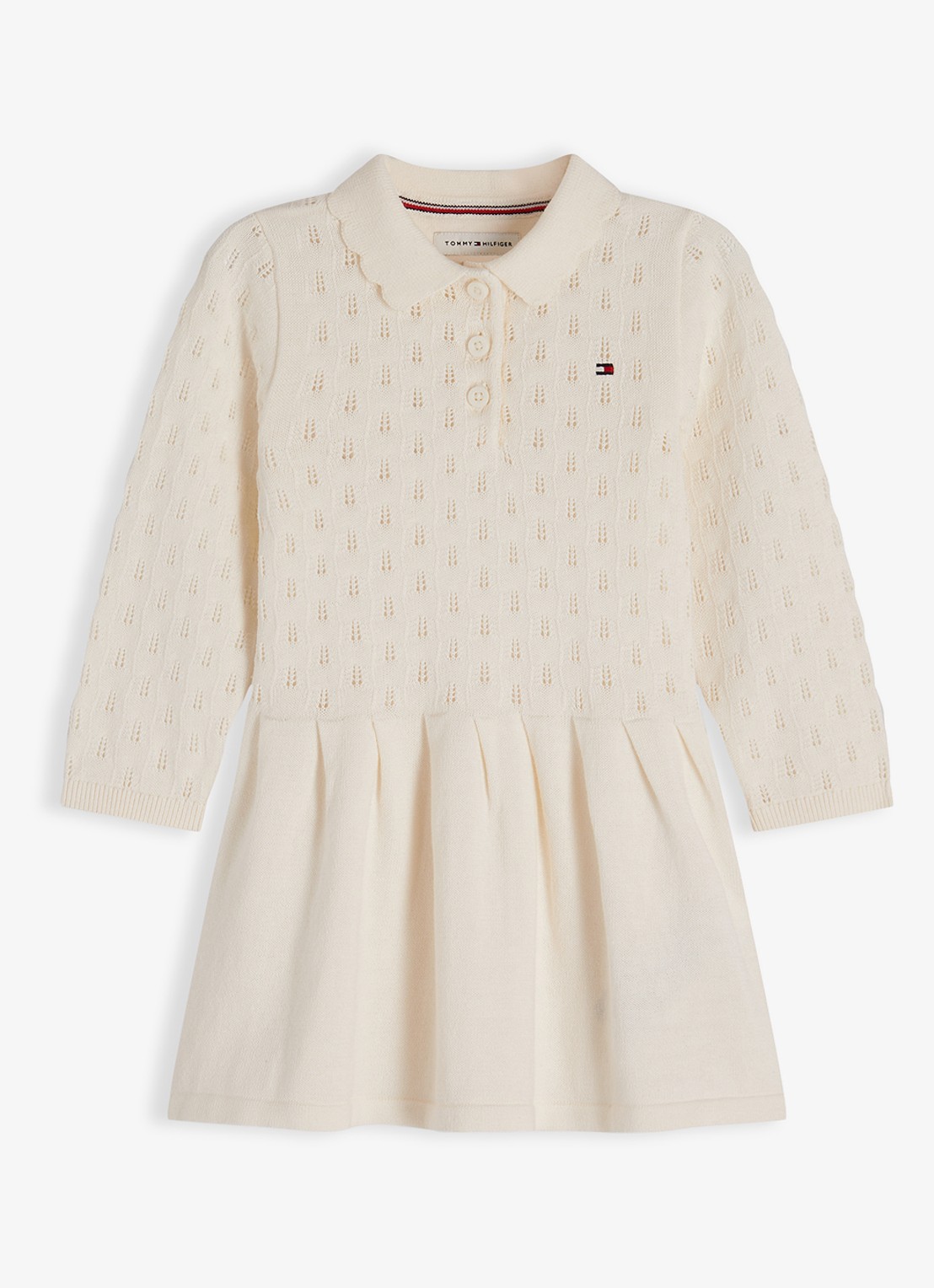Tommy Hilfiger Jurk met logoborduring - voorkant ivoor