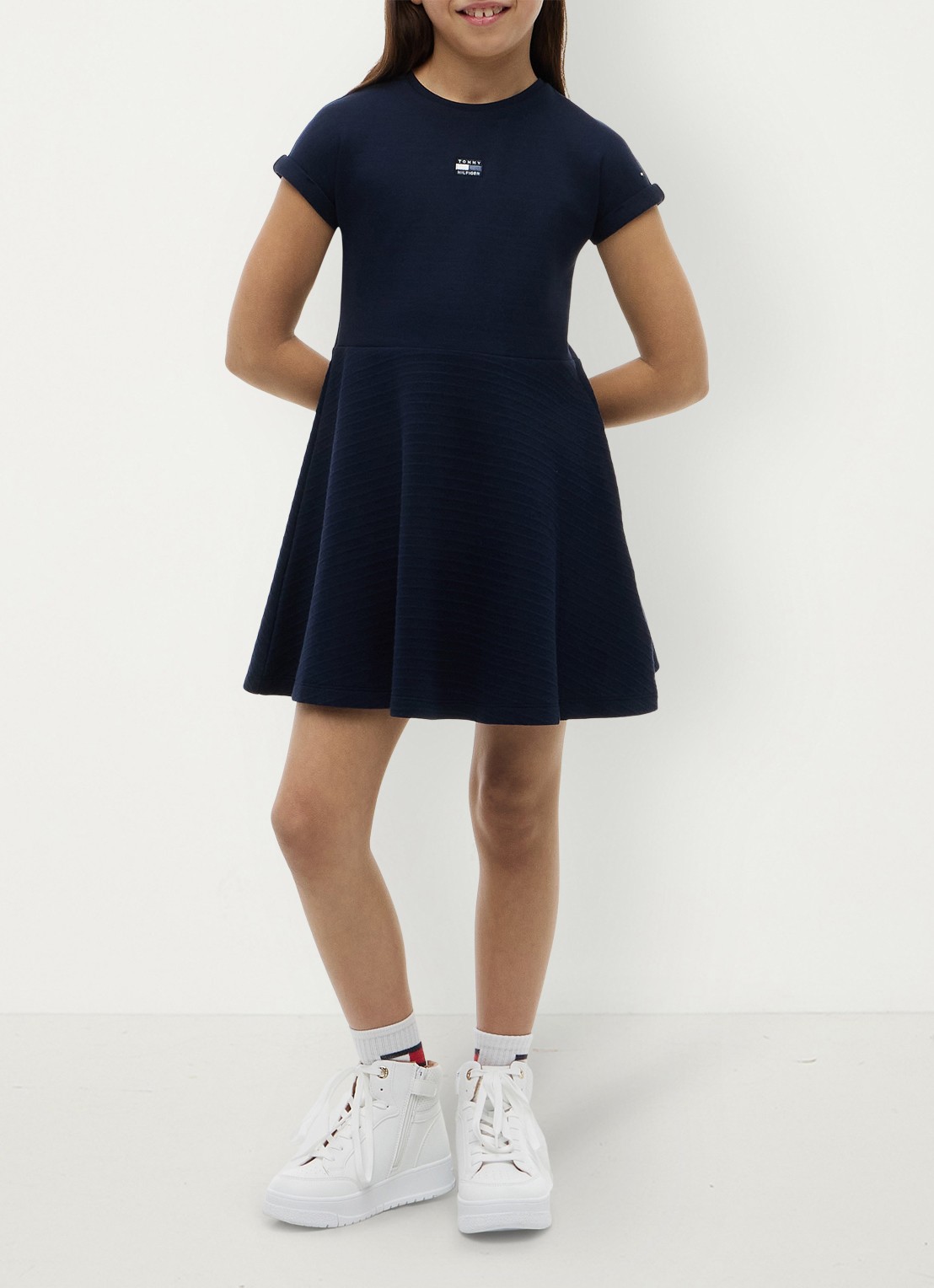 Tommy Hilfiger Jurk met logoborduring - voorkant 4 donkerblauw