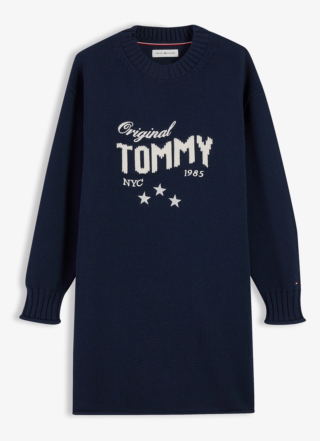 Tommy Hilfiger Jurk met logoborduring - voorkant donkerblauw