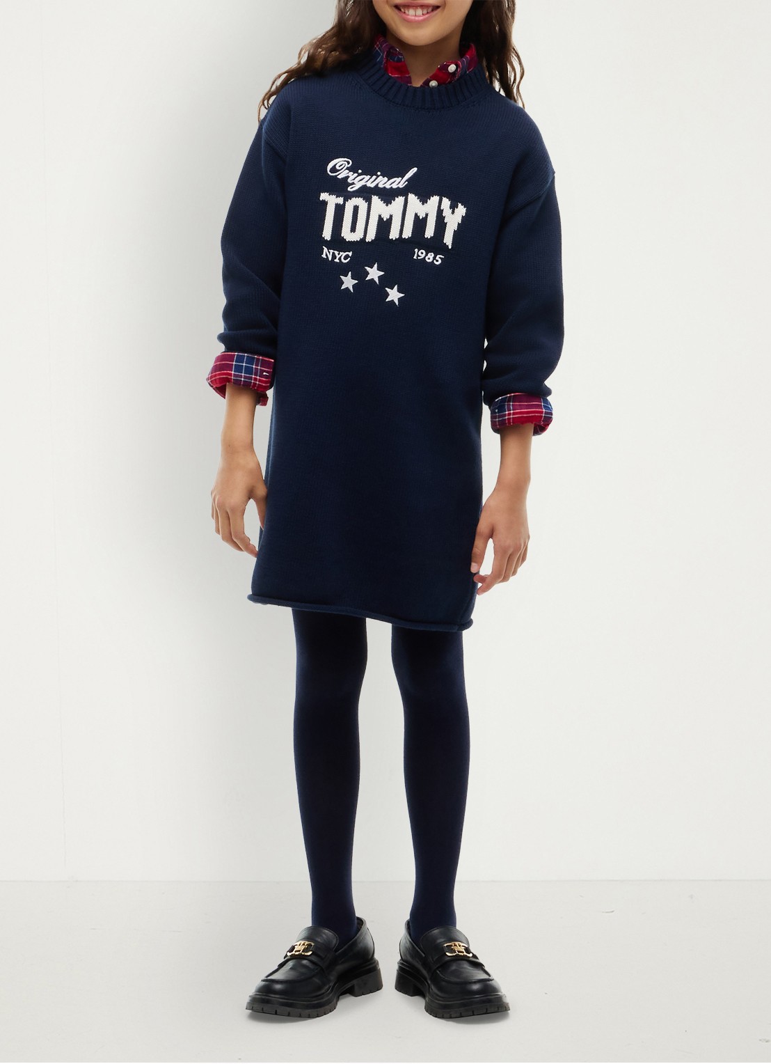 Tommy Hilfiger Jurk met logoborduring - voorkant 2 donkerblauw