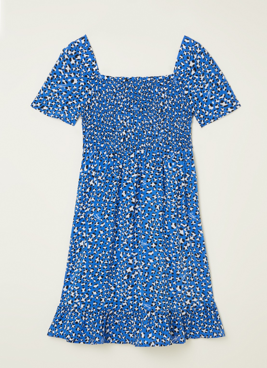 Tommy Hilfiger Jurk met smockwerk en panterprint - voorkant blauw