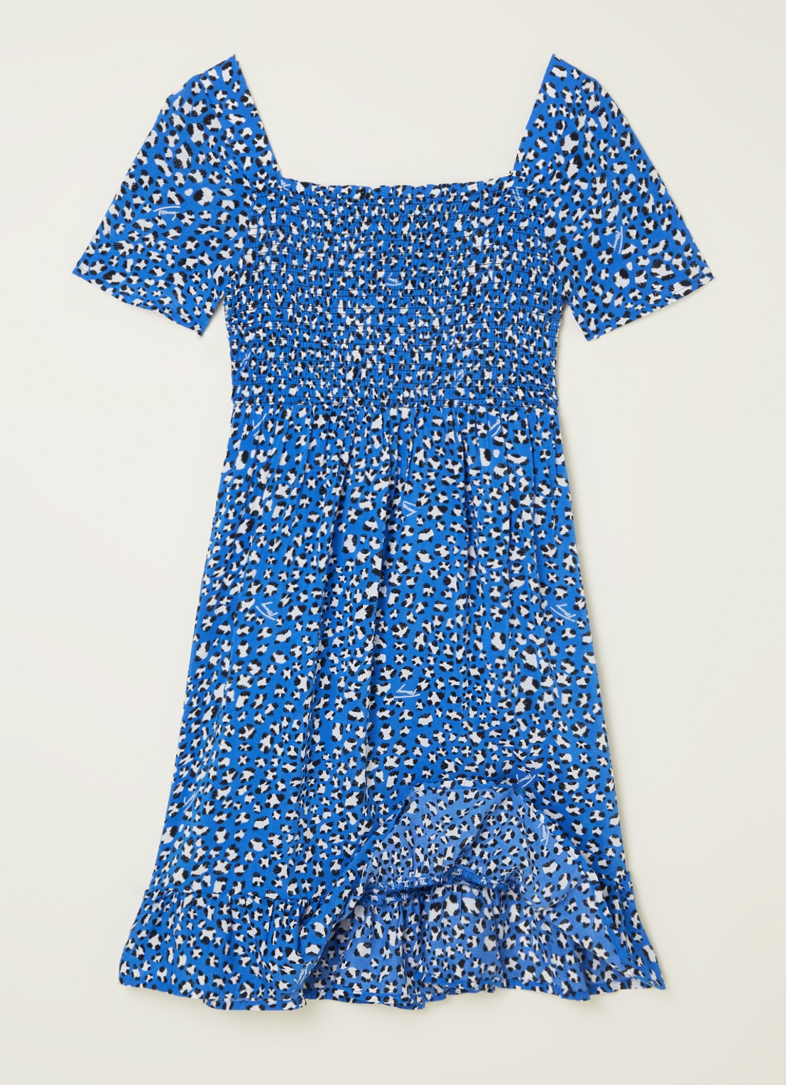 Tommy Hilfiger Jurk met smockwerk en panterprint - voorkant 2 blauw