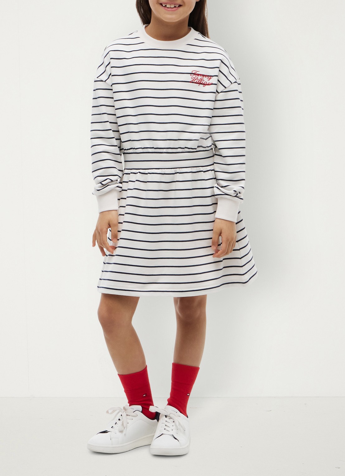 Tommy Hilfiger Jurk met streepprint - voorkant 4 dark night navy stripes-c1g / wit