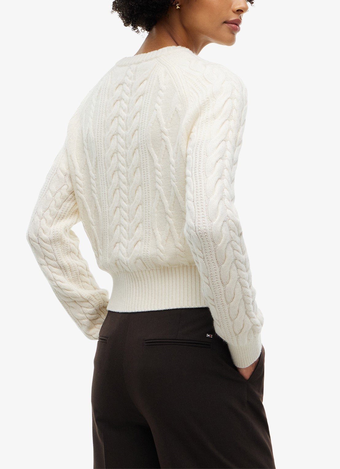 Tommy Hilfiger Kabelgebreid vest in wolblend  - achterkant 3 wit