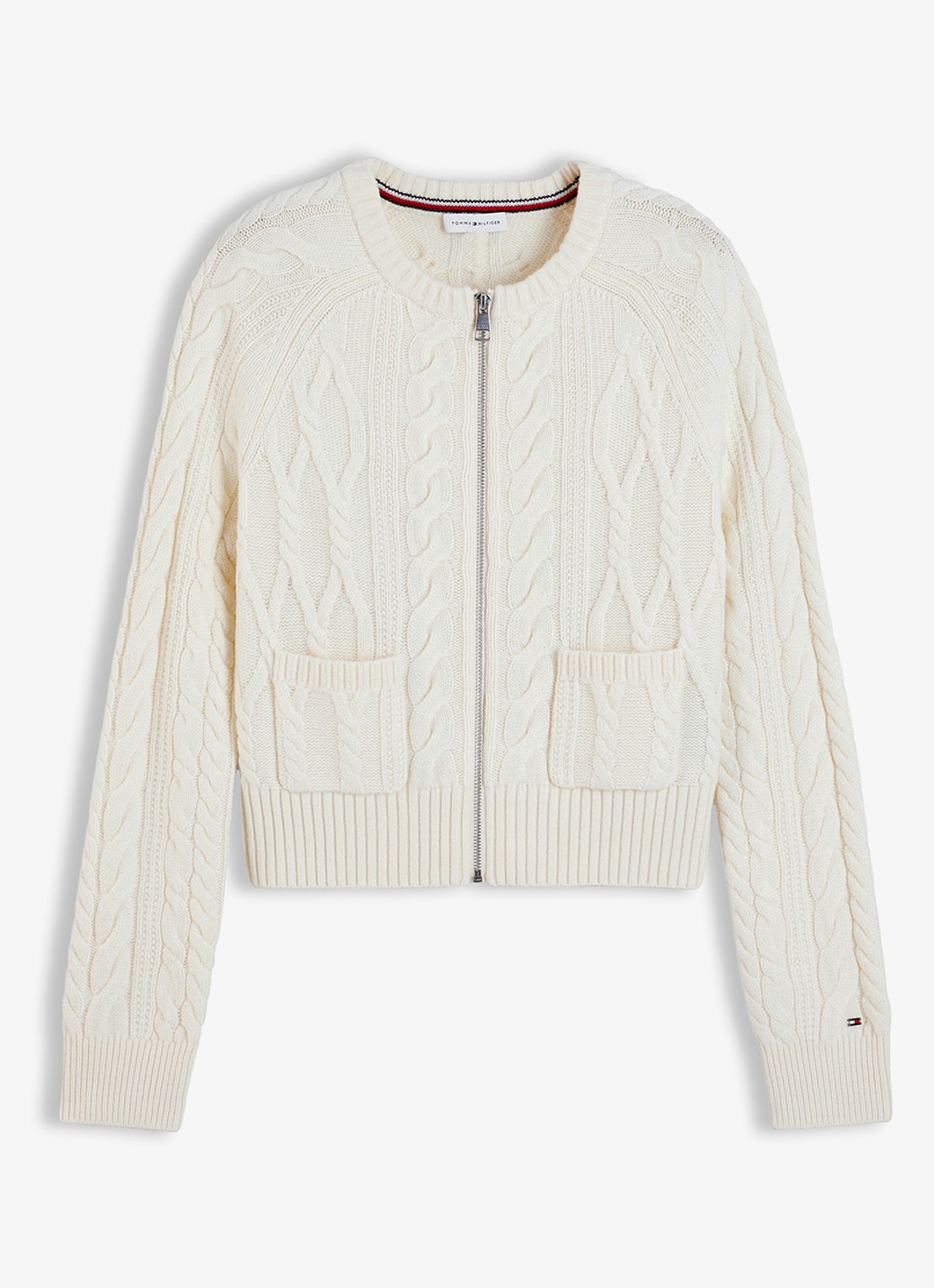Tommy Hilfiger Kabelgebreid vest in wolblend  - voorkant 4 wit