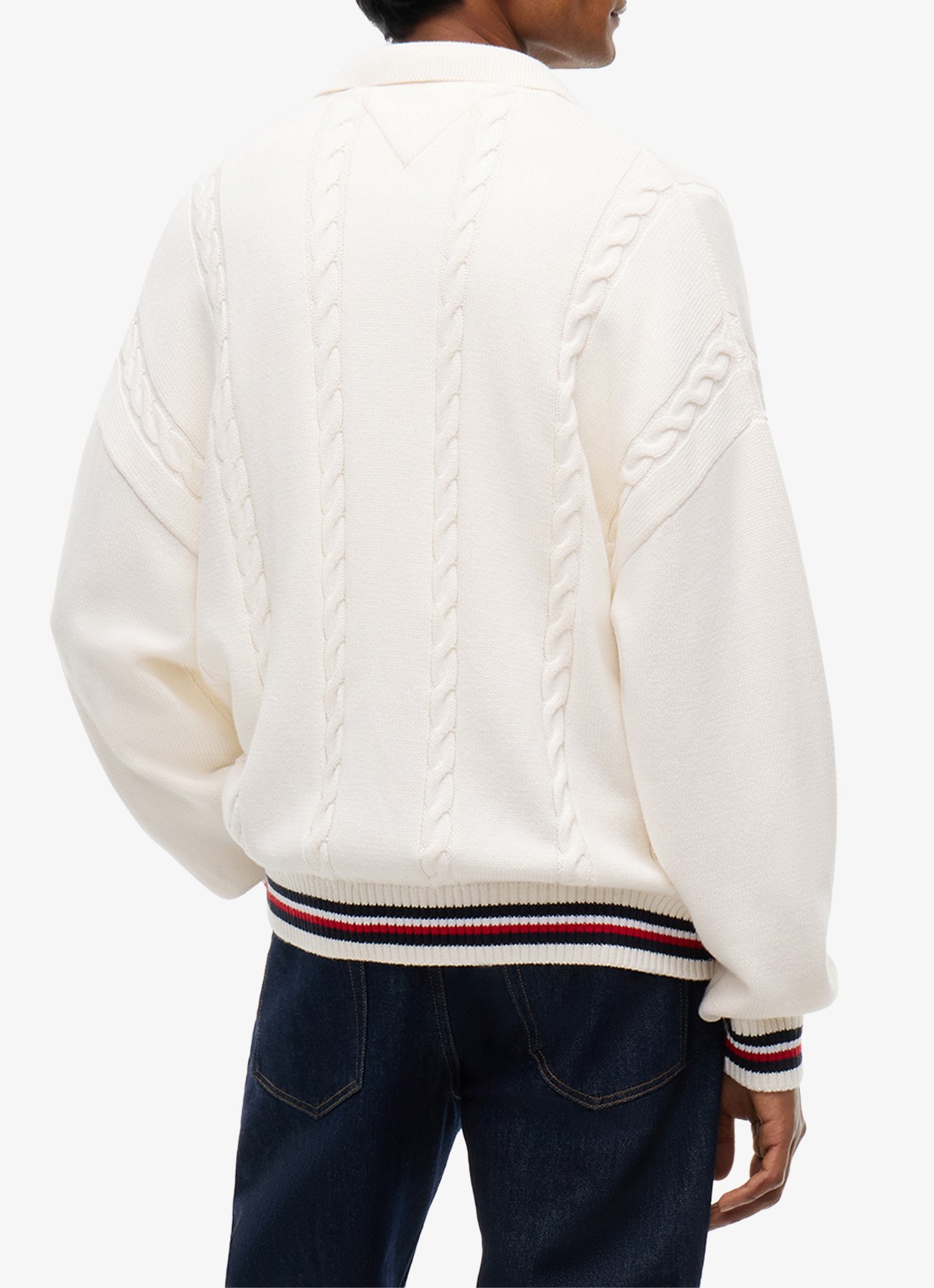 Tommy Hilfiger Kabelgebreid vest met borstzak - achterkant 3 gebroken wit