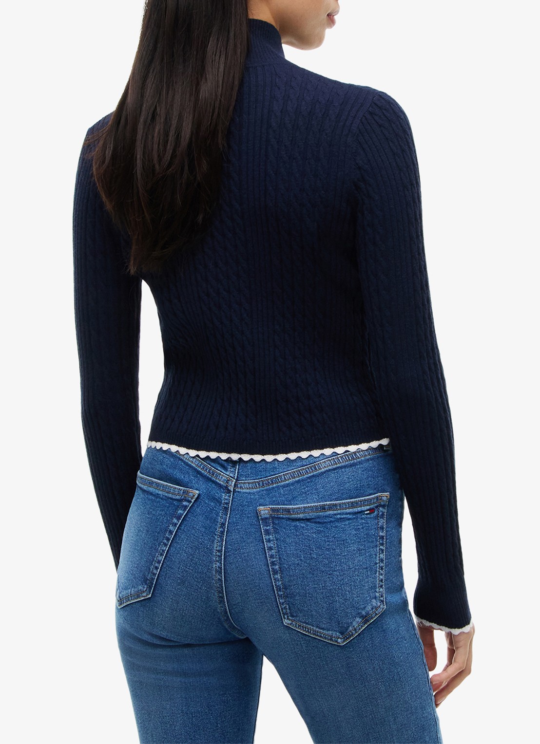 Tommy Hilfiger Kabelgebreid vest met logo  - achterkant 3 donkerblauw