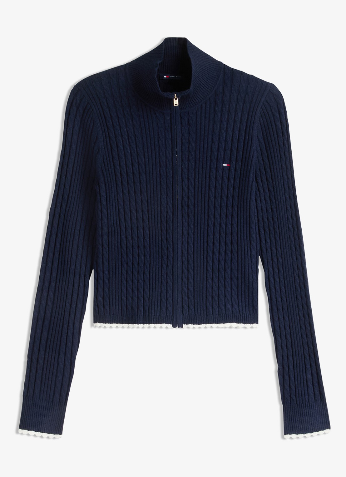 Tommy Hilfiger Kabelgebreid vest met logo  - voorkant 4 donkerblauw