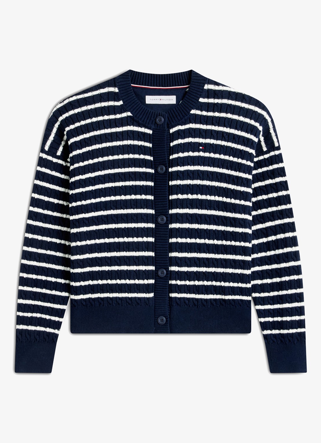 Tommy Hilfiger Kabelgebreid vest met streepprint - voorkant 4 donkerblauw