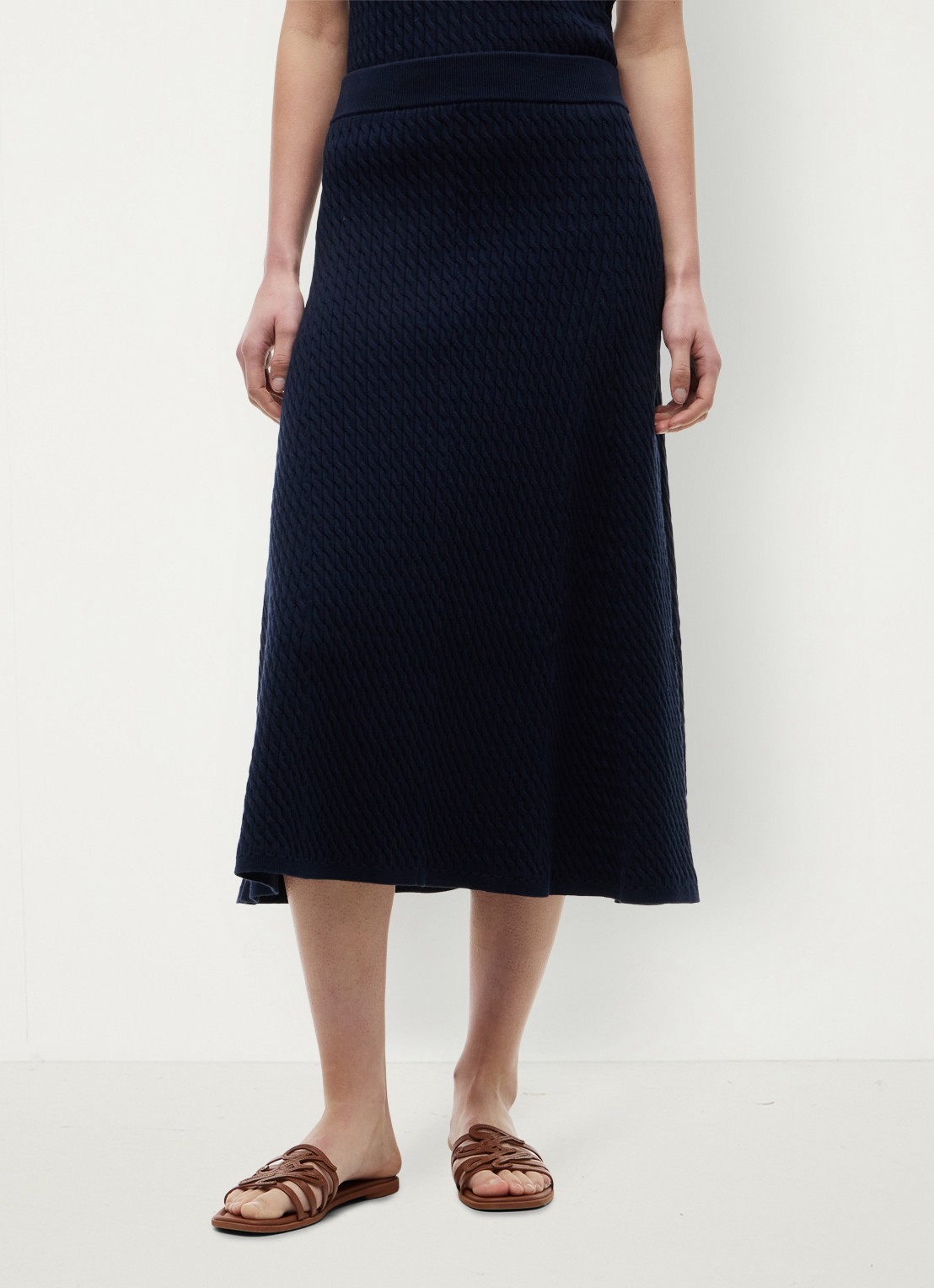 Tommy Hilfiger Kabelgebreide midi rok met logoborduring - detail 3 donkerblauw