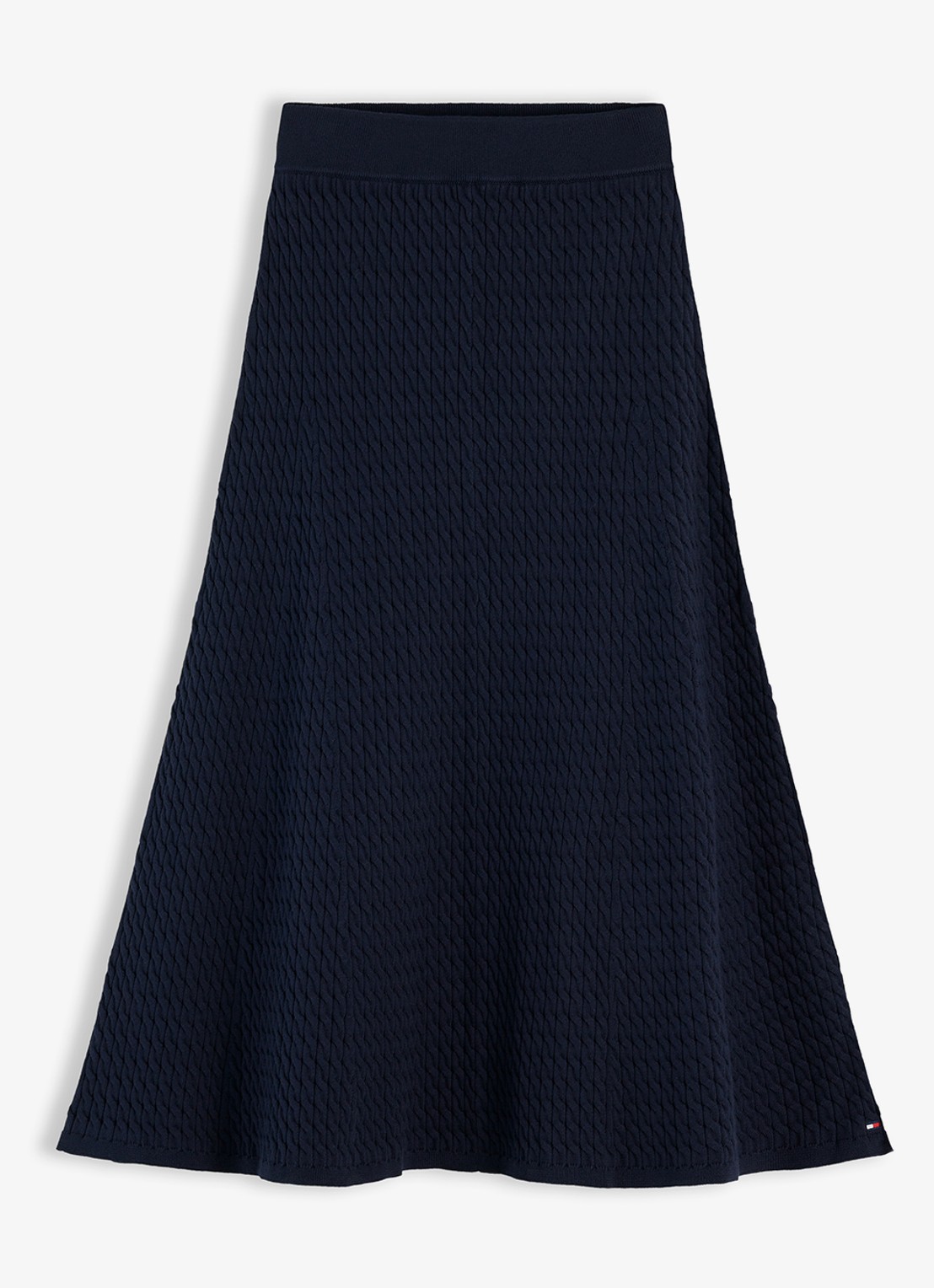 Tommy Hilfiger Kabelgebreide midi rok met logoborduring - voorkant donkerblauw