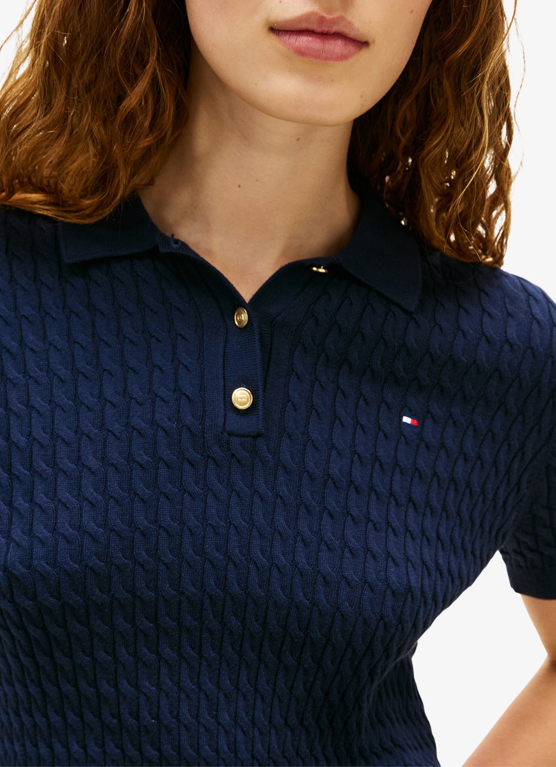 Tommy Hilfiger Kabelgebreide polo met logoborduring - detail 4 donkerblauw