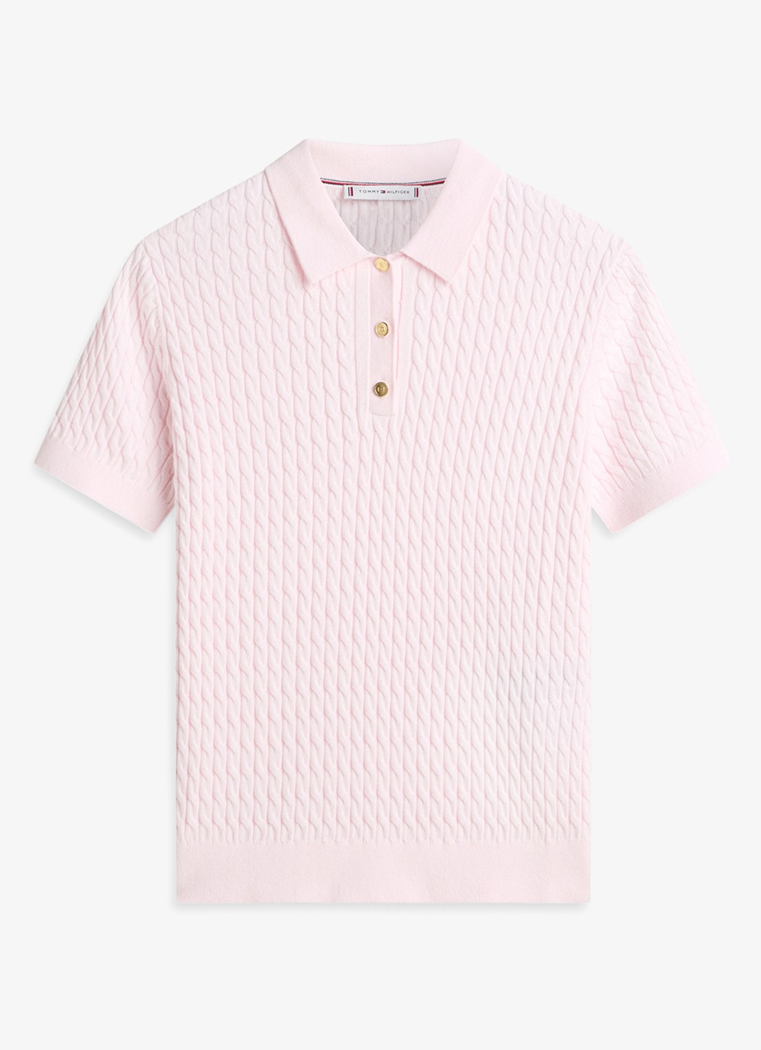 Tommy Hilfiger Kabelgebreide polo met logoborduring - voorkant 2 lichtroze
