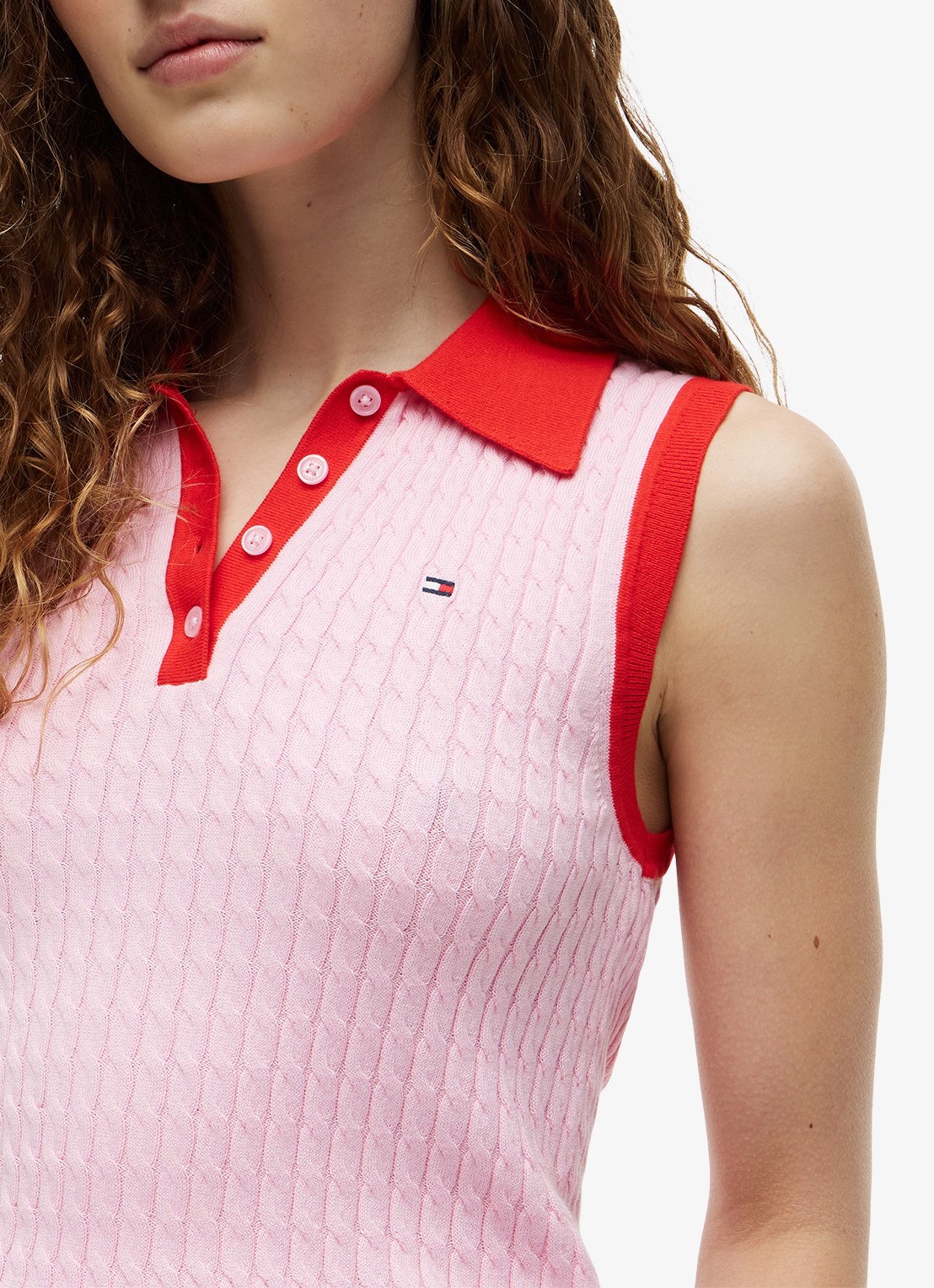 Tommy Hilfiger Kabelgebreide spencer met logo - detail 2 roze