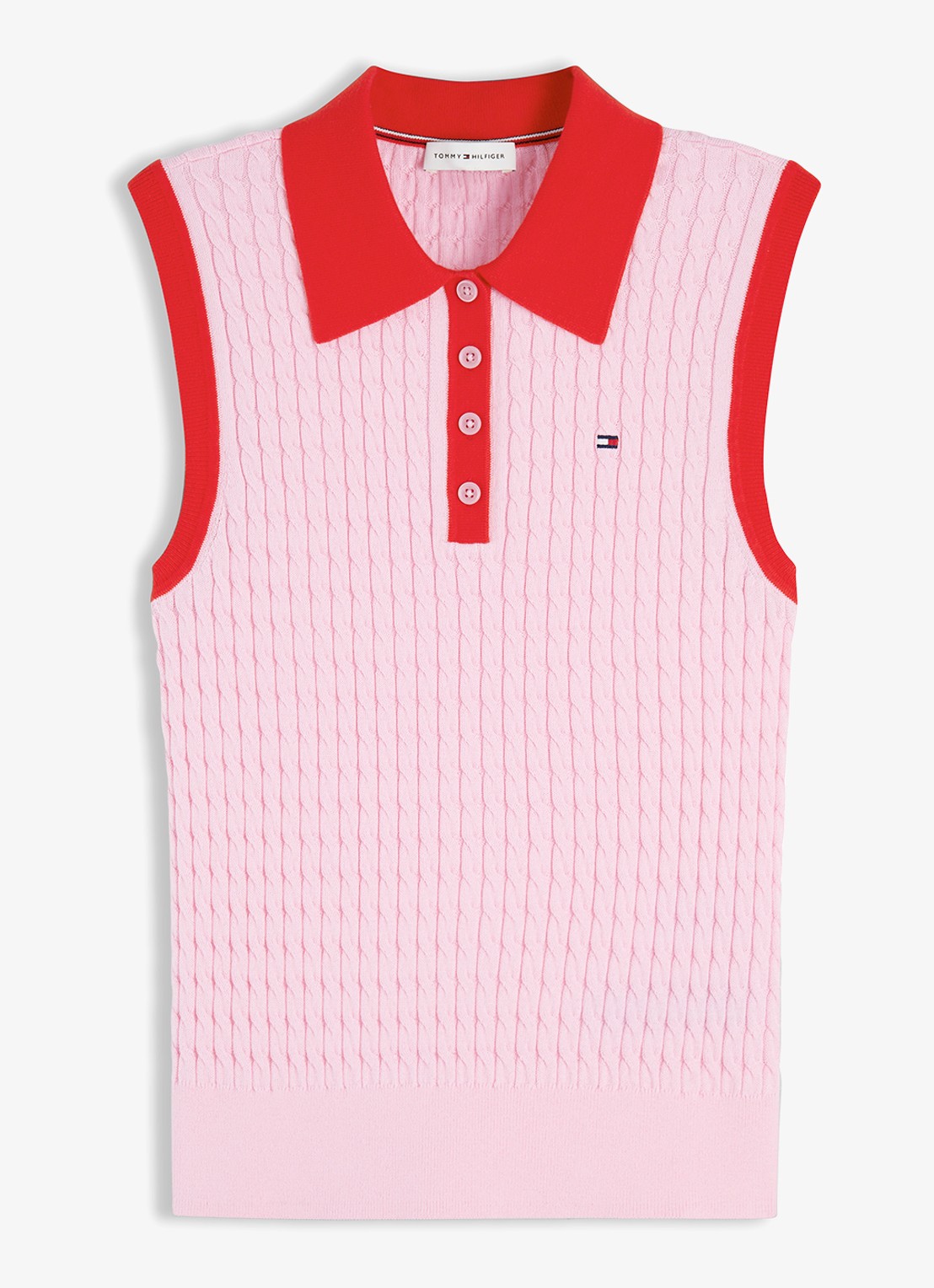 Tommy Hilfiger Kabelgebreide spencer met logo - voorkant 4 roze