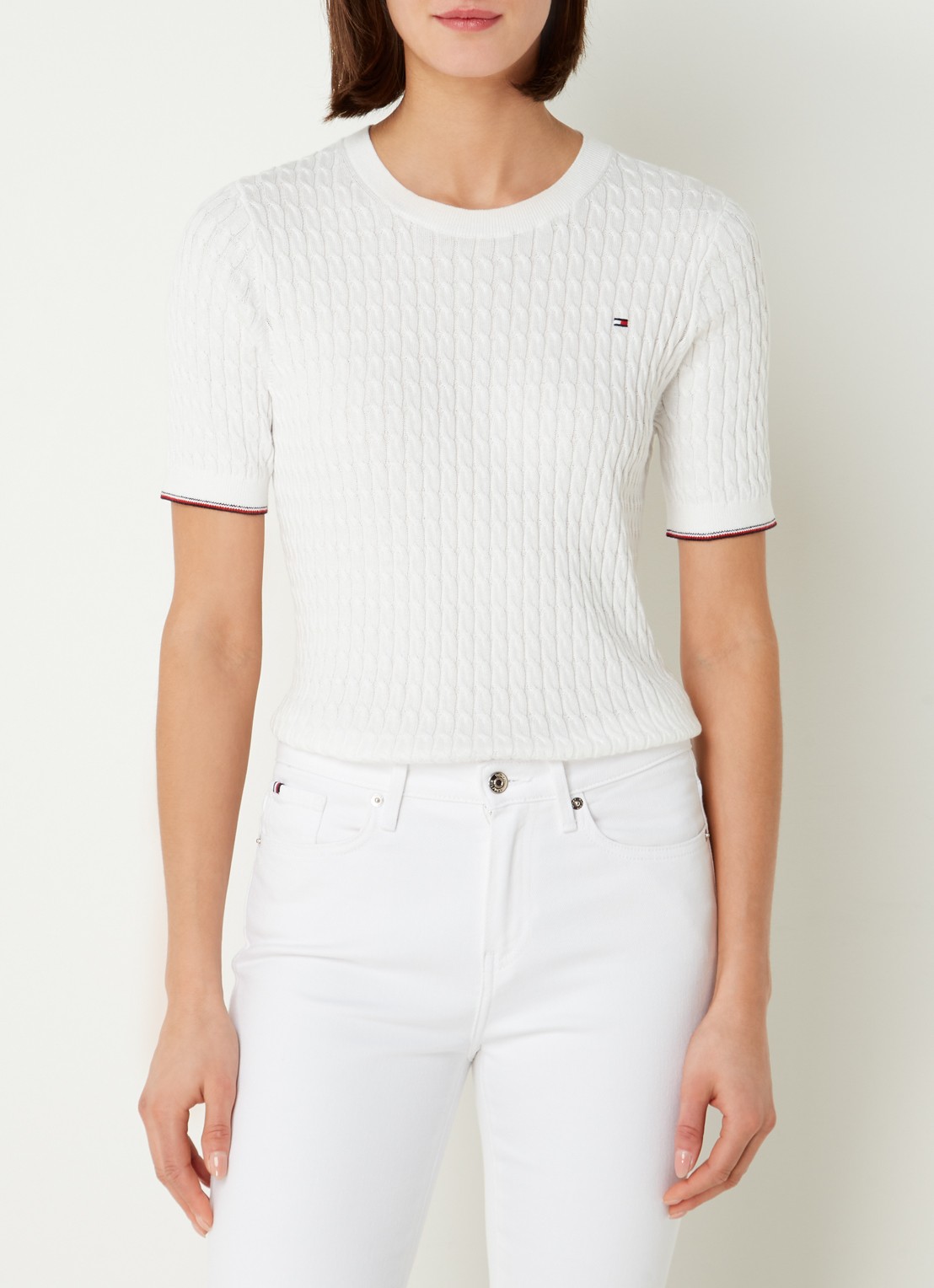 Tommy Hilfiger Kabelgebreide top met logoborduring - detail 3 wit