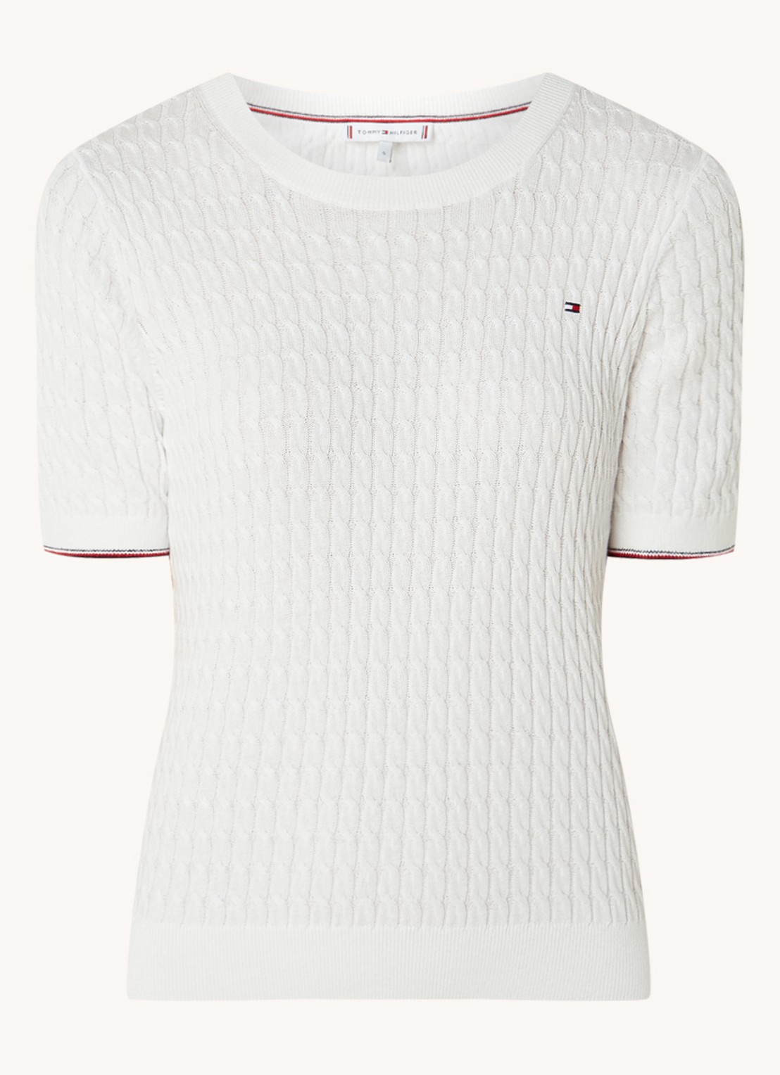 Tommy Hilfiger Kabelgebreide top met logoborduring - voorkant wit
