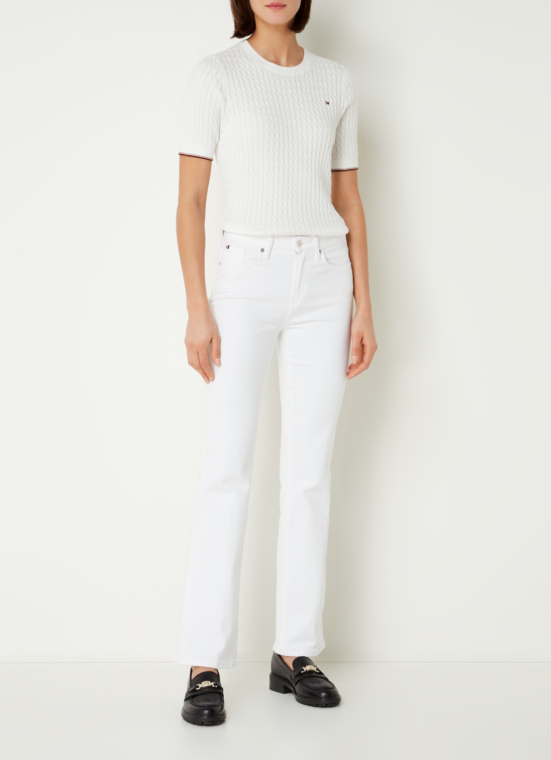 Tommy Hilfiger Kabelgebreide top met logoborduring - voorkant 2 wit