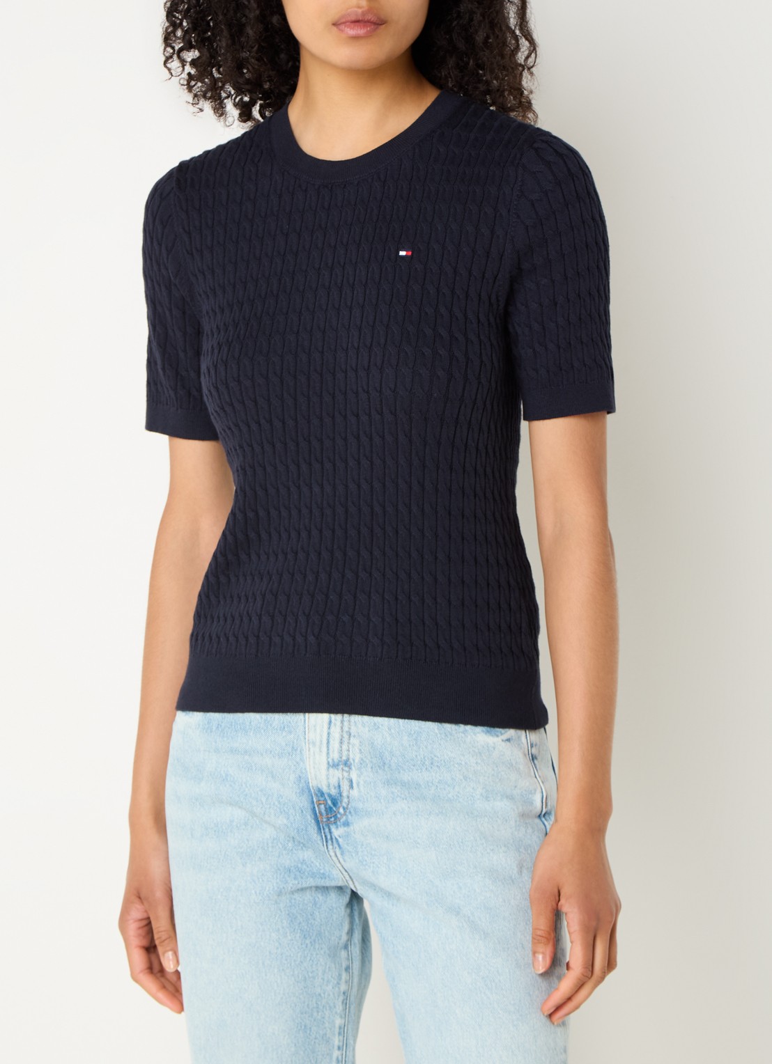 Tommy Hilfiger Kabelgebreide top met logoborduring - detail 2 donkerblauw