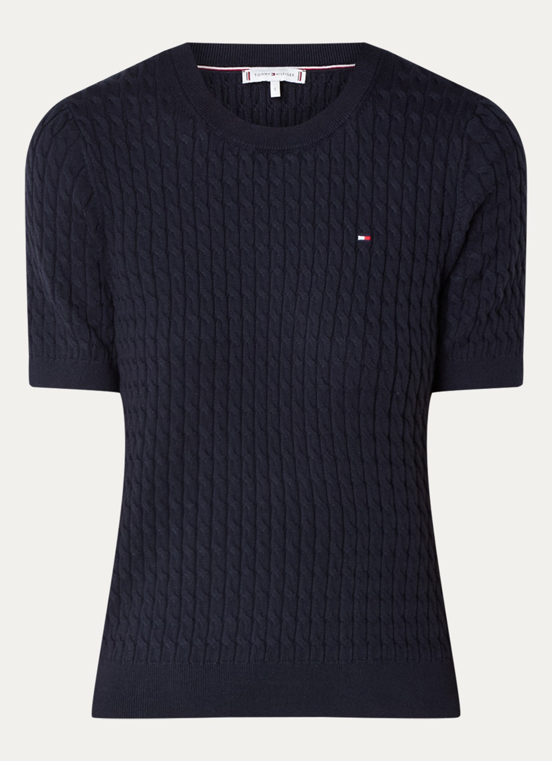 Tommy Hilfiger Kabelgebreide top met logoborduring - voorkant 4 donkerblauw