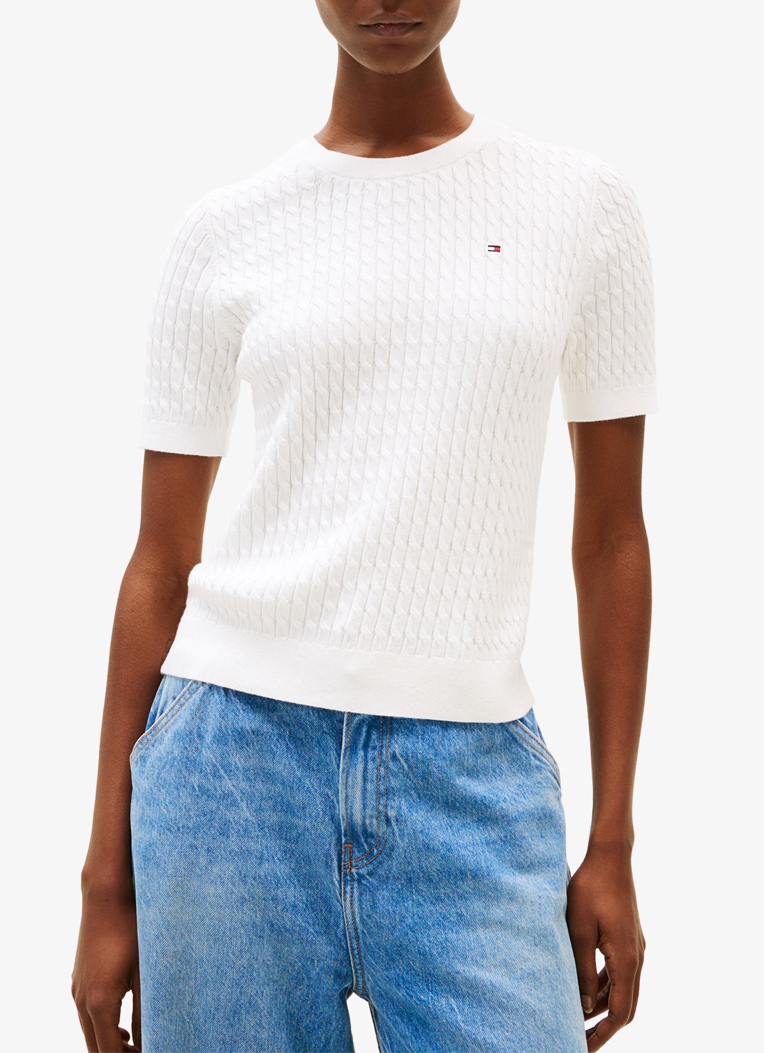 Tommy Hilfiger Kabelgebreide top met logoborduring - detail 2 gebroken wit