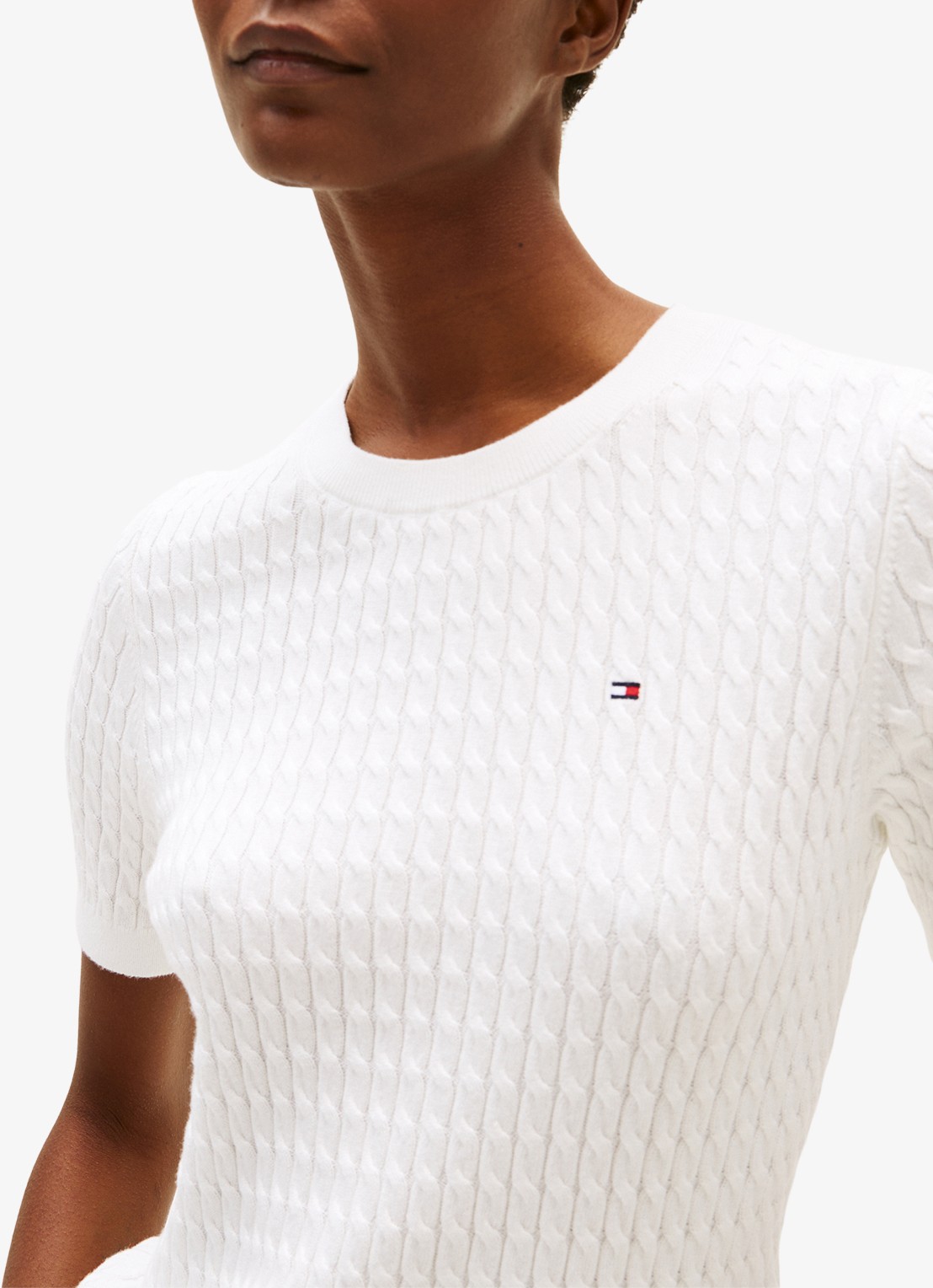 Tommy Hilfiger Kabelgebreide top met logoborduring - detail 3 gebroken wit