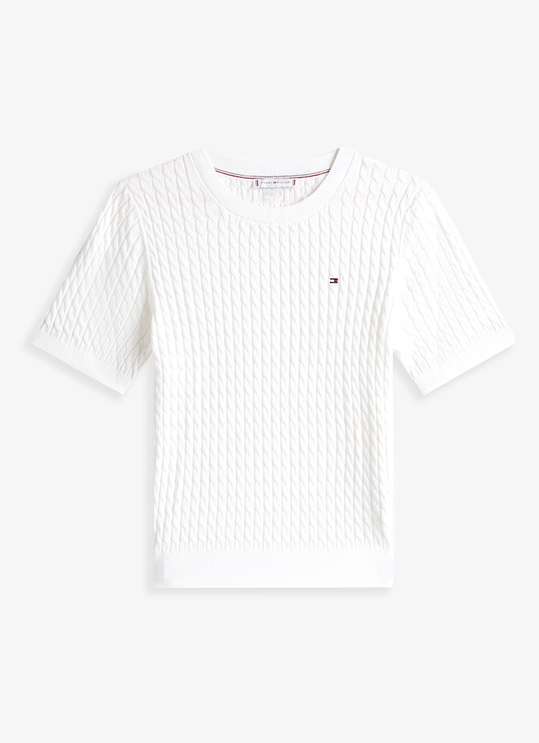 Tommy Hilfiger Kabelgebreide top met logoborduring - voorkant 4 gebroken wit
