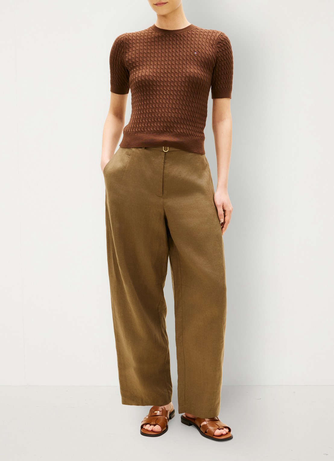 Tommy Hilfiger Kabelgebreide top met logoborduring - voorkant 5 bruin