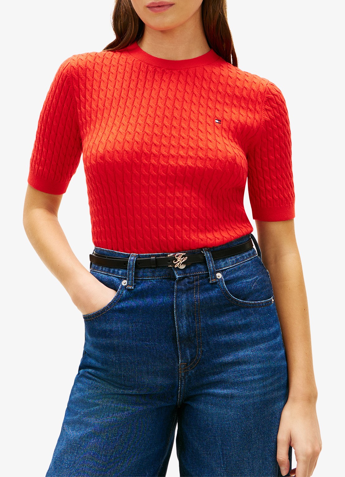 Tommy Hilfiger Kabelgebreide top met logoborduring - detail 3 rood