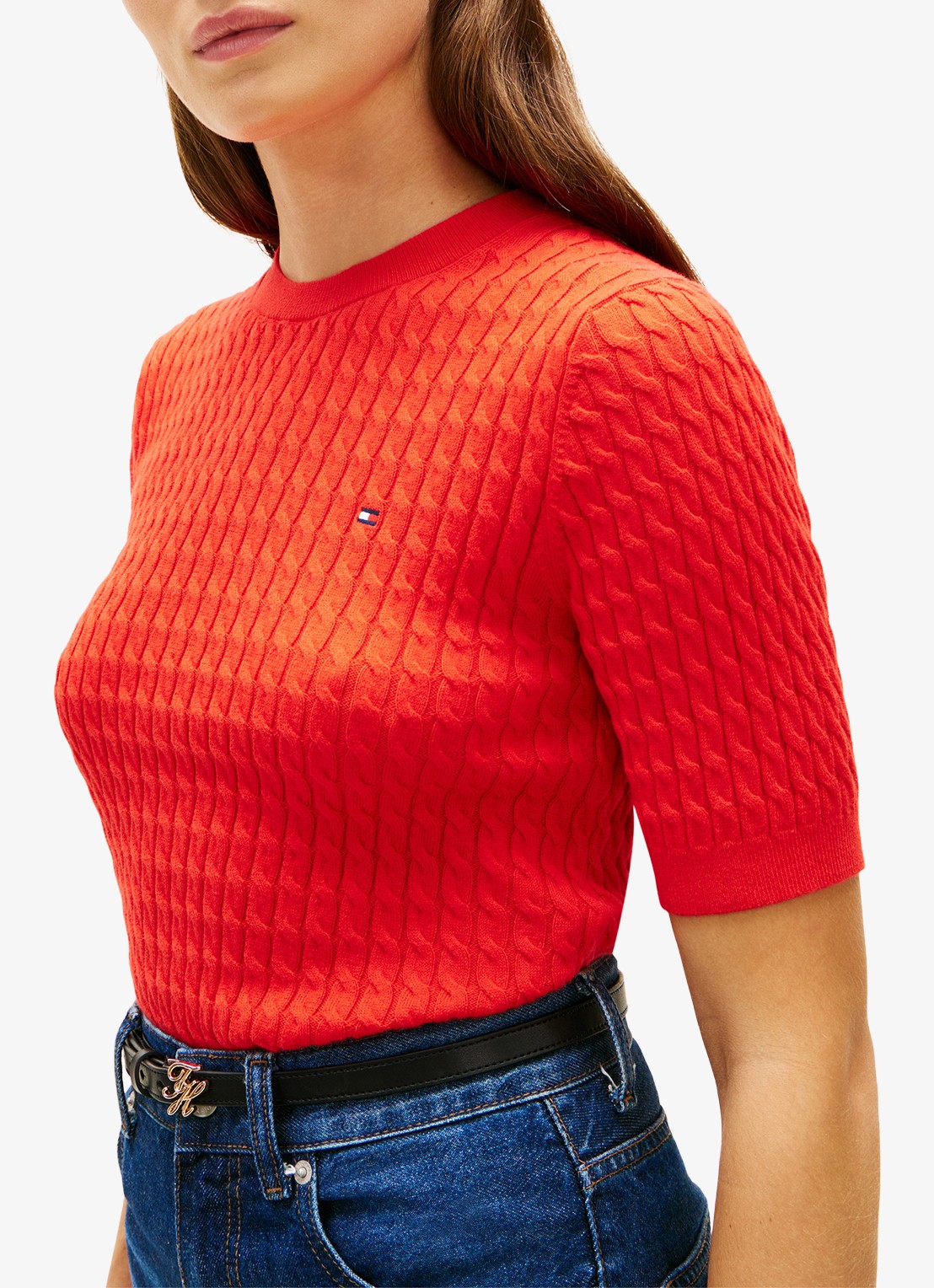 Tommy Hilfiger Kabelgebreide top met logoborduring - detail 4 rood