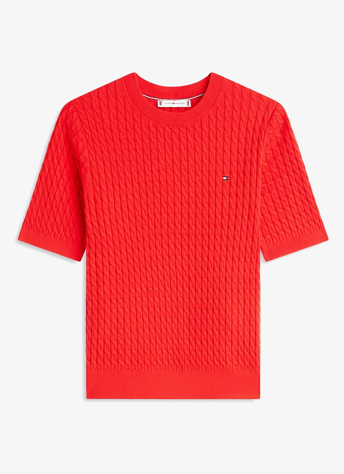 Tommy Hilfiger Kabelgebreide top met logoborduring - voorkant rood