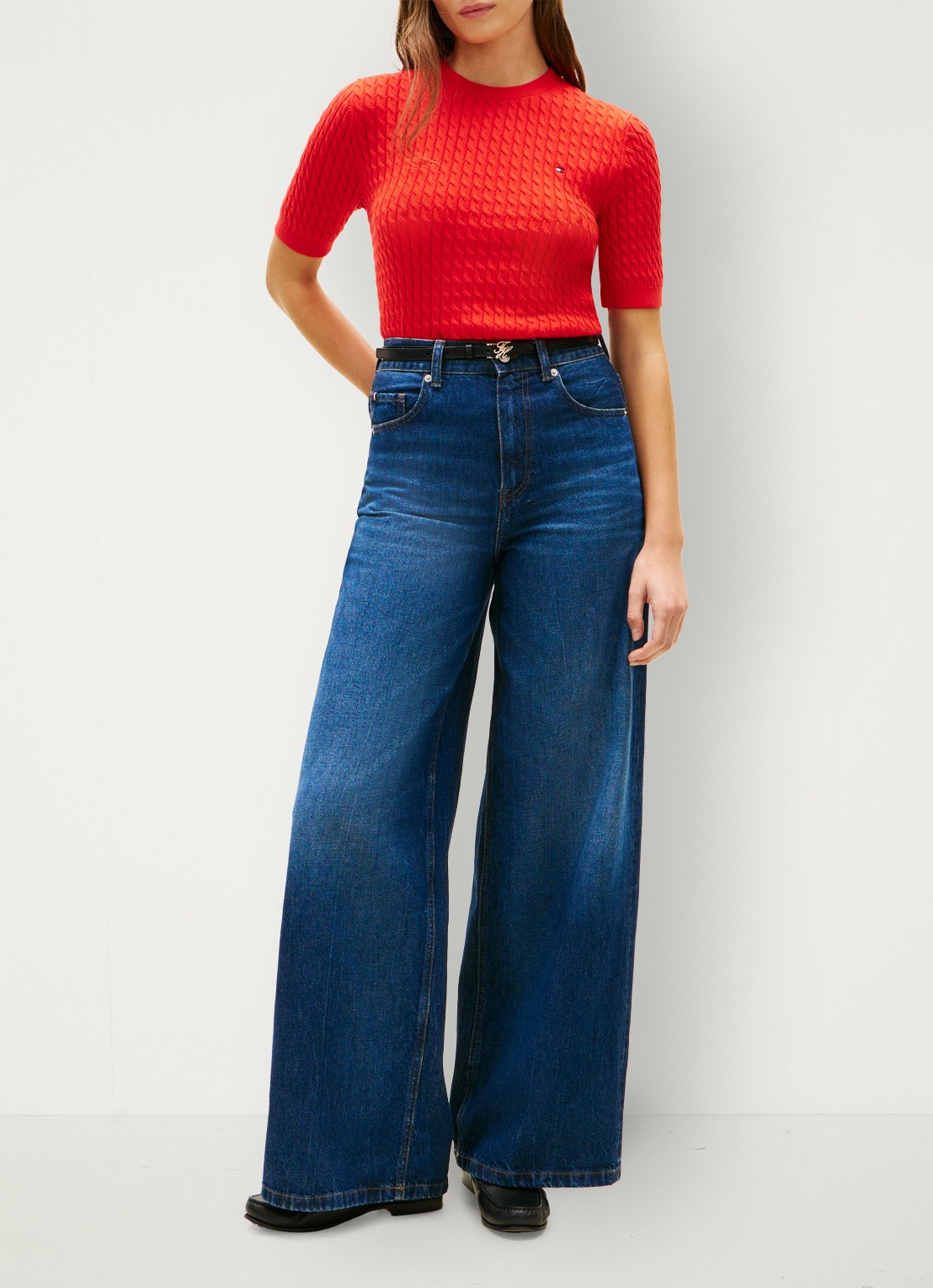 Tommy Hilfiger Kabelgebreide top met logoborduring - voorkant 2 rood