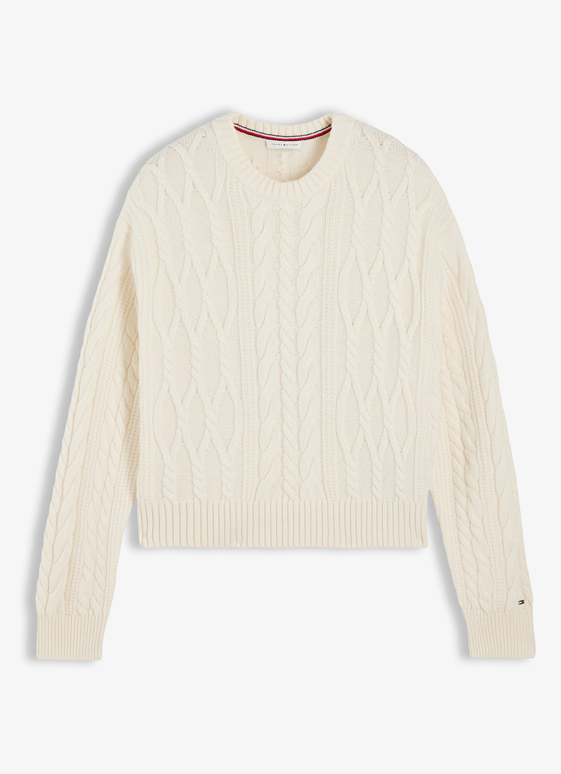 Tommy Hilfiger Kabelgebreide trui in zijdeblend  - voorkant 4 ivoor