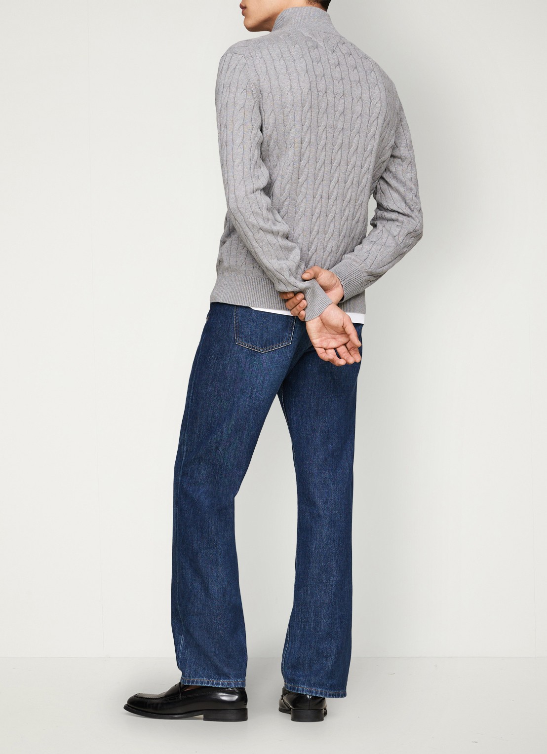Tommy Hilfiger Kabelgebreide trui met halve rits en logo - achterkant 5 middengrijs