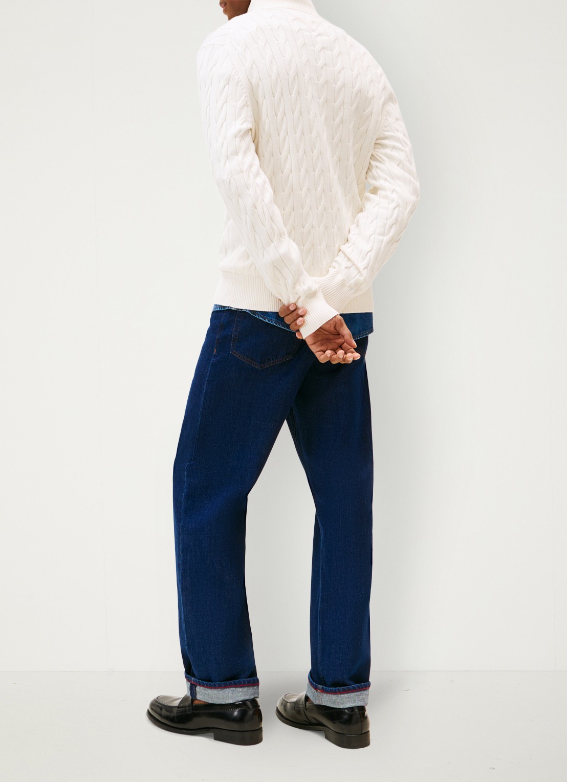 Tommy Hilfiger Kabelgebreide trui met halve rits en logo - achterkant gebroken wit
