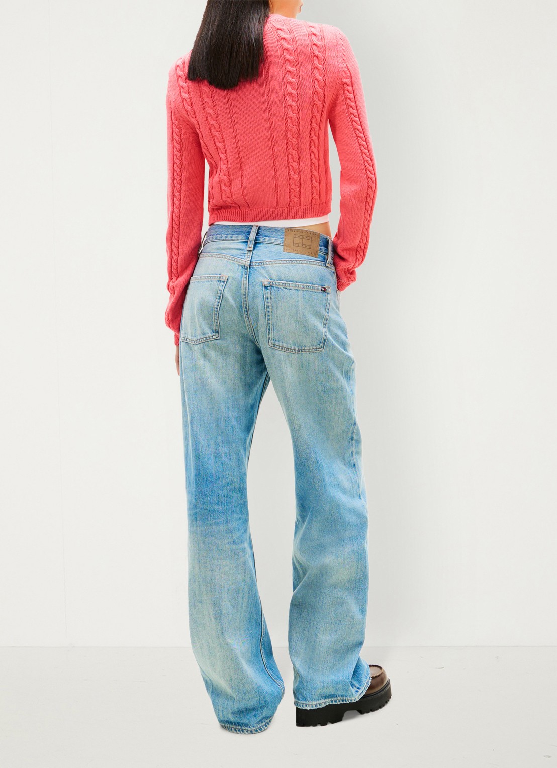 Tommy Hilfiger Kabelgebreide trui met logoborduring - achterkant 3 roze