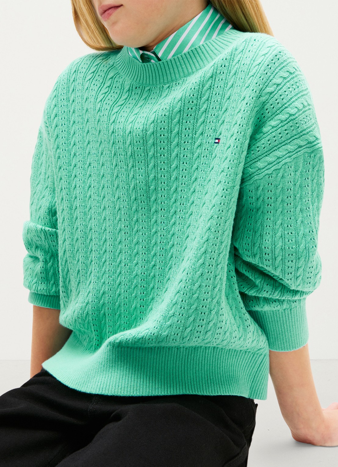 Tommy Hilfiger Kabelgebreide trui met logoborduring - detail 2 groen