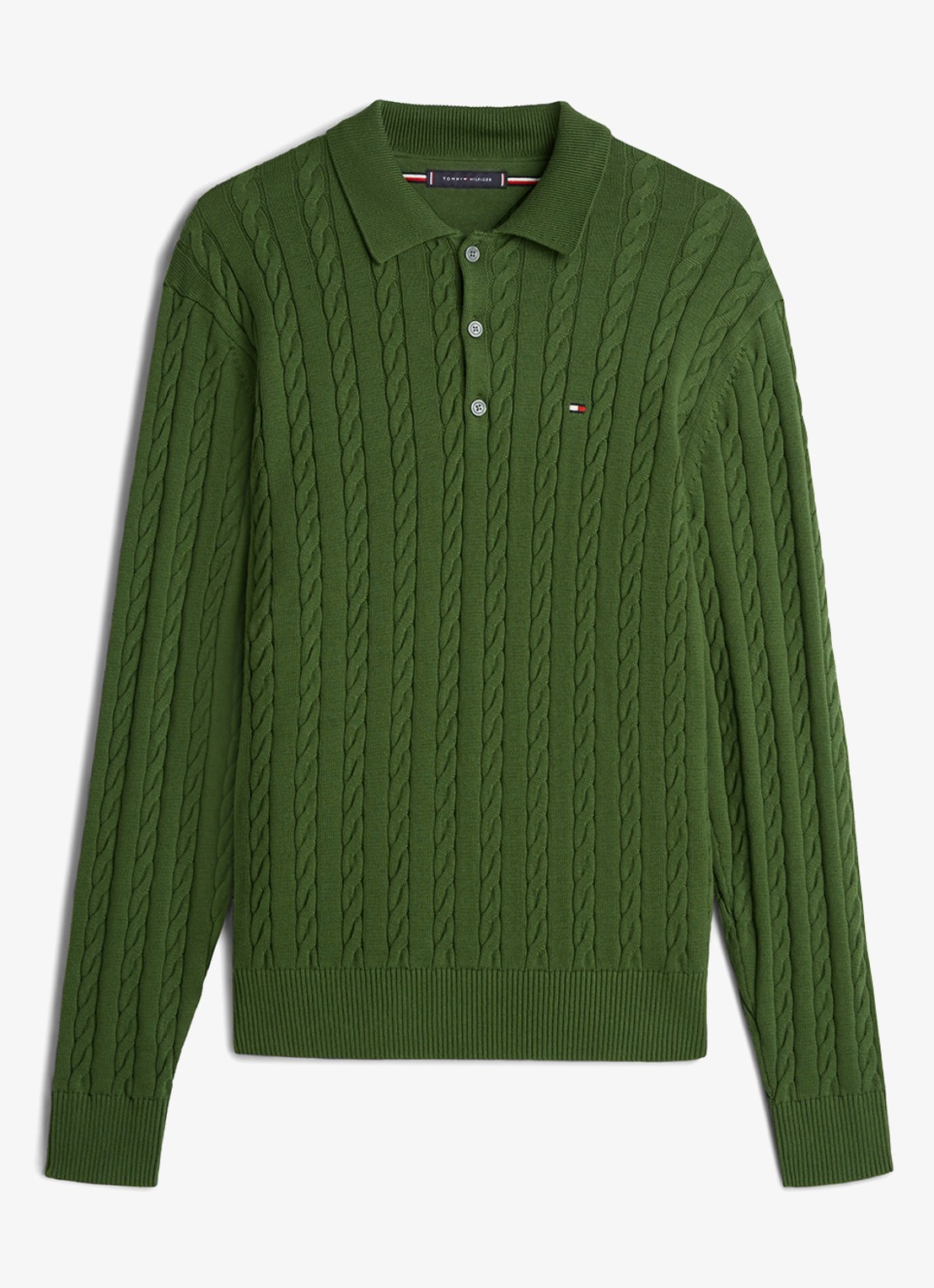 Tommy Hilfiger Kabelgebreide trui met polokraag en logoborduring - voorkant 4 groen