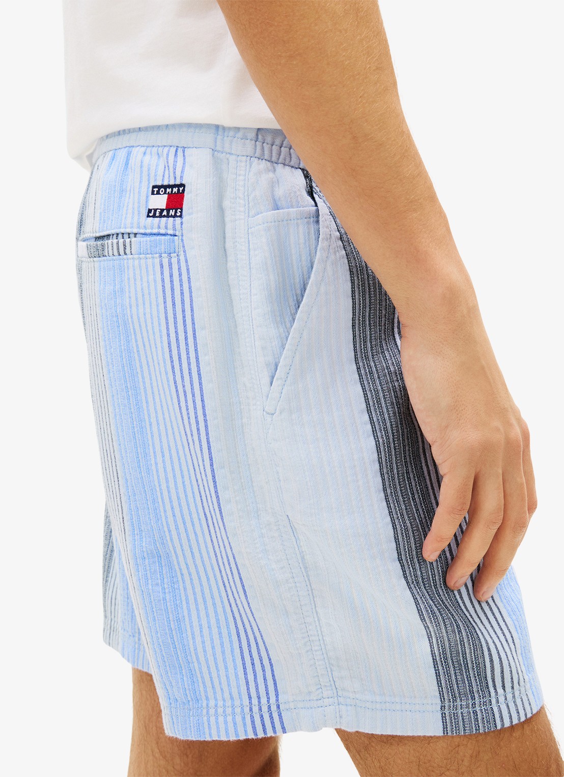 Tommy Hilfiger Korte broek met streepprint - detail 5 lichtblauw